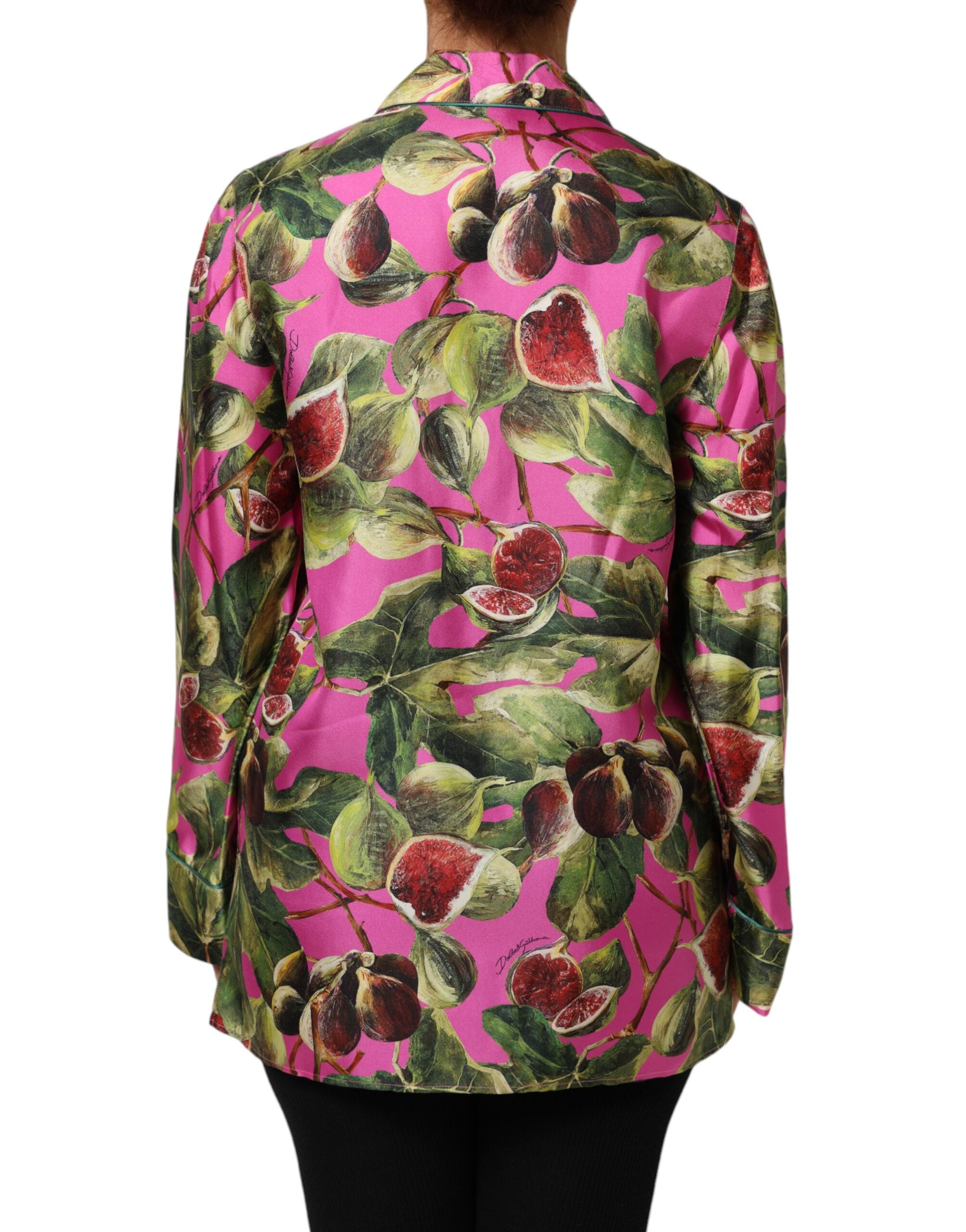 Blusa de seda con estampado de higos en rosa intenso de Dolce & Gabbana-4