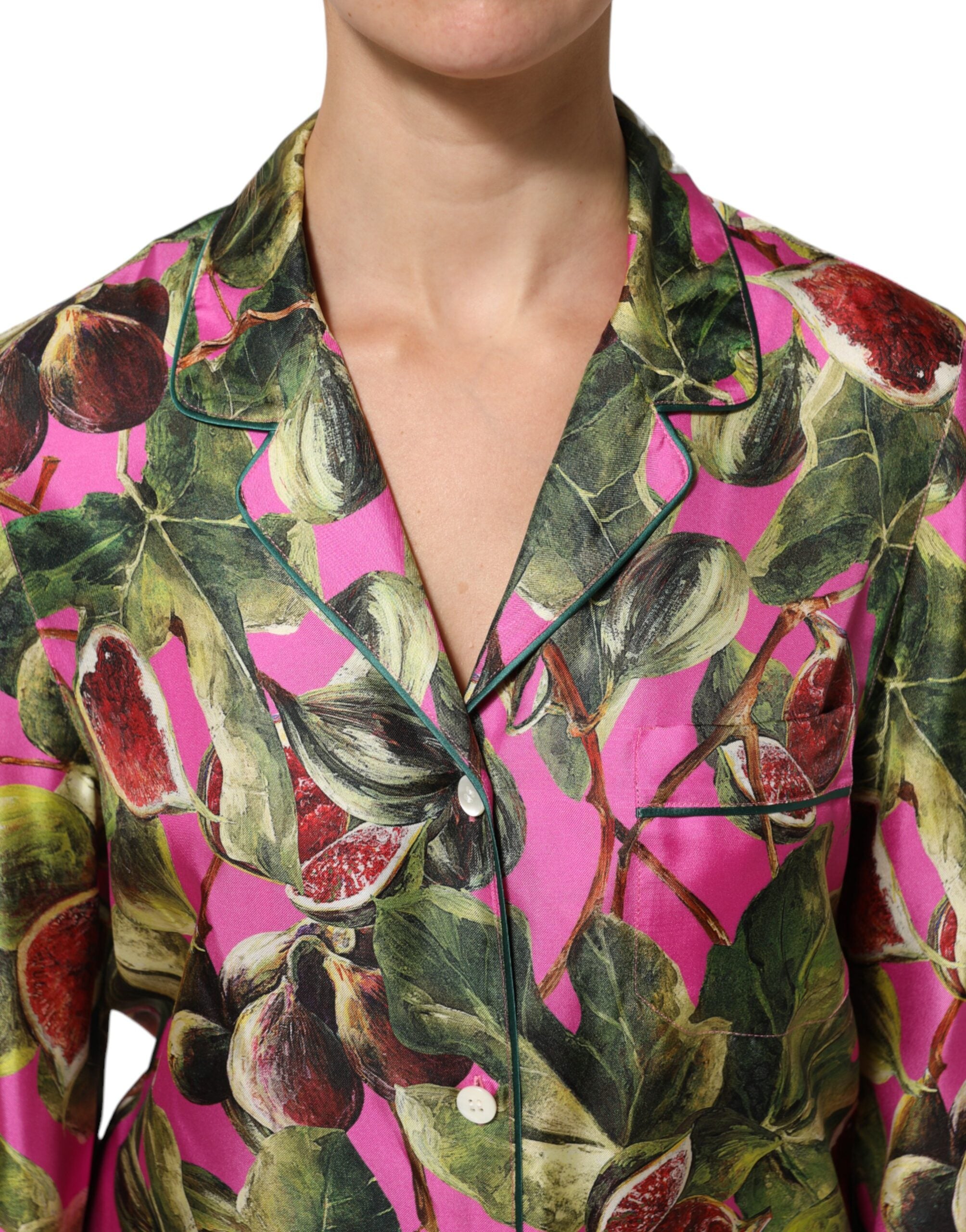 Blusa de seda con estampado de higos en rosa intenso de Dolce & Gabbana-5
