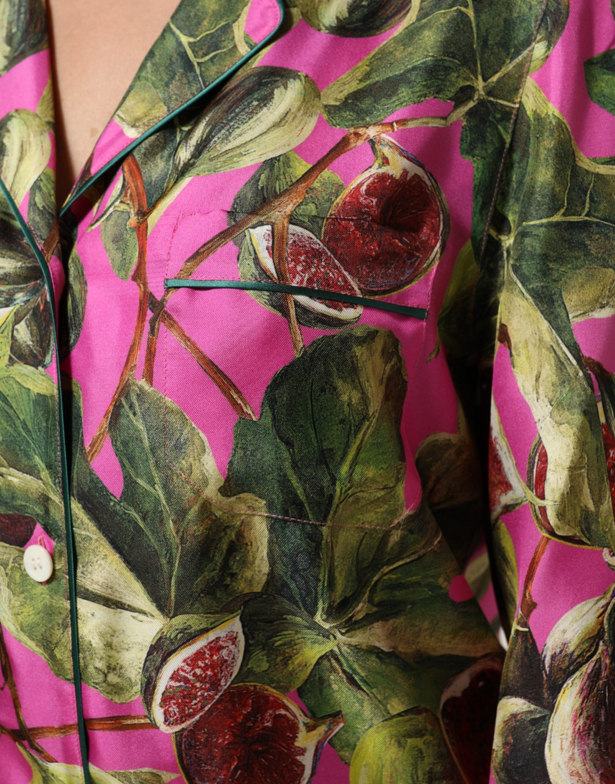 Blusa de seda con estampado de higos en rosa intenso de Dolce & Gabbana-6