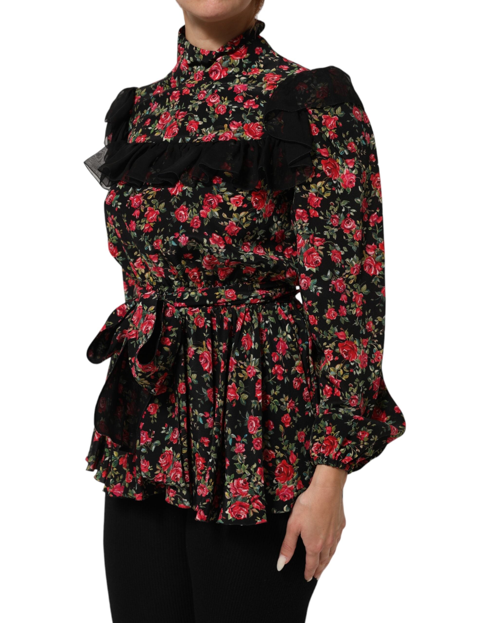 Dolce & Gabbana Black floral print blouse top with long sleeves-3