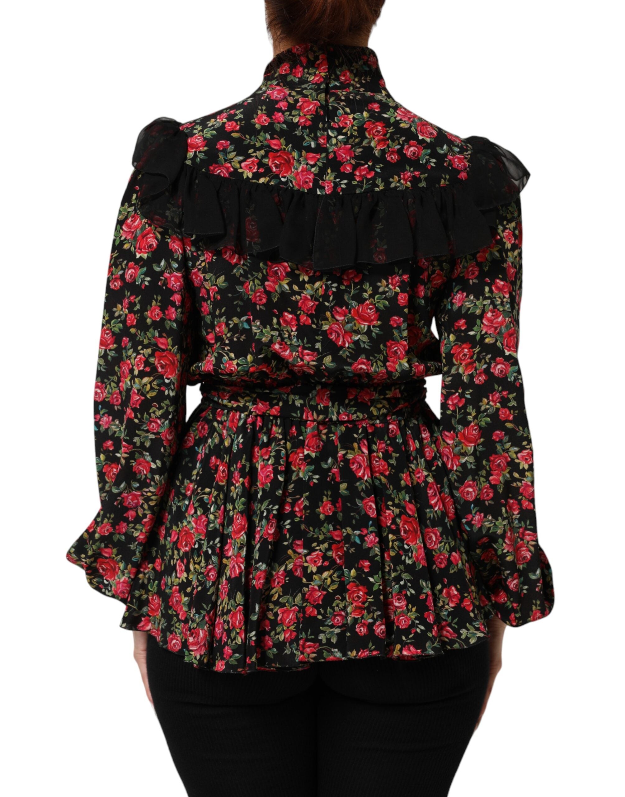 Dolce & Gabbana Black floral print blouse top with long sleeves-4
