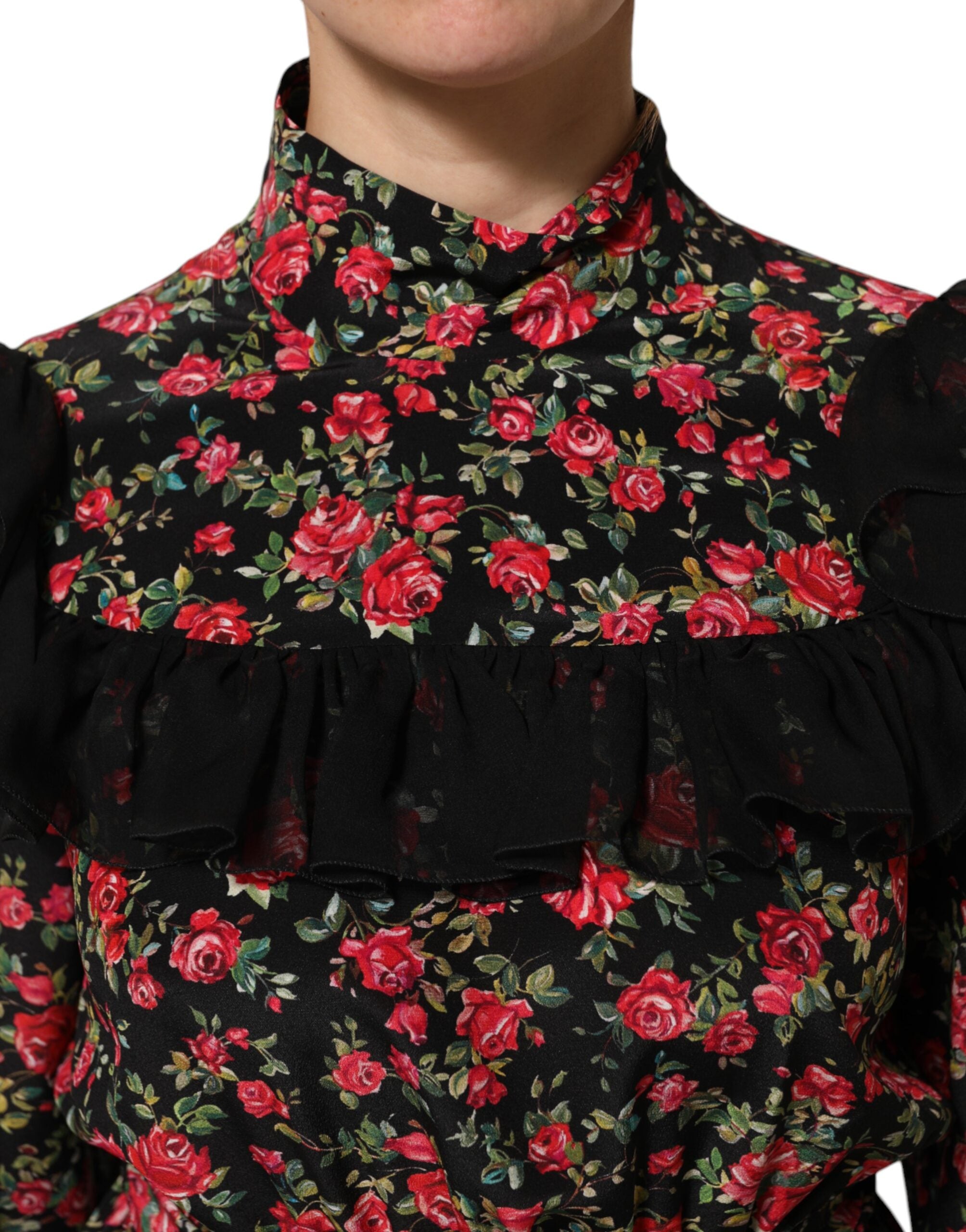 Dolce & Gabbana Black floral print blouse top with long sleeves-5