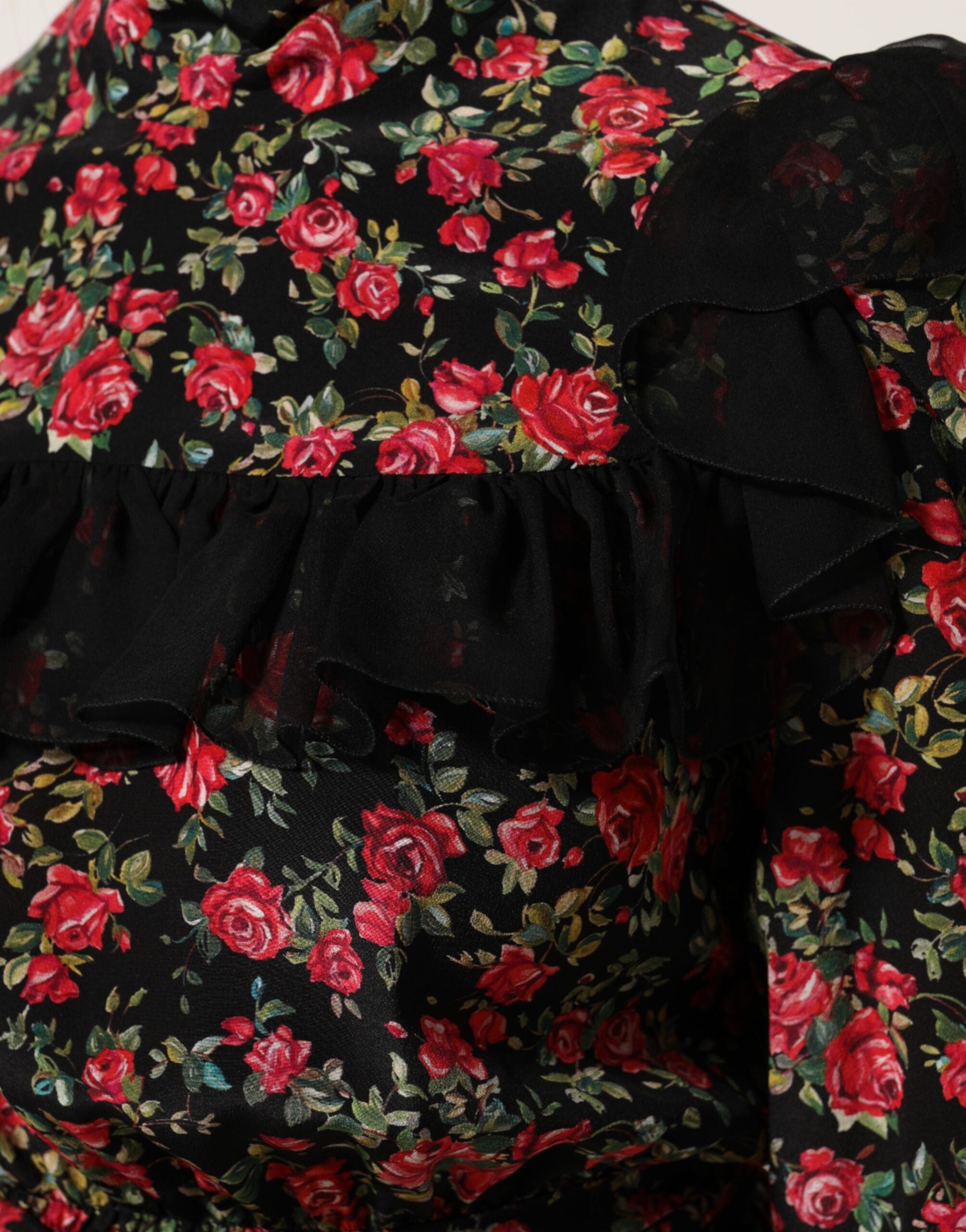 Dolce & Gabbana Black floral print blouse top with long sleeves-6