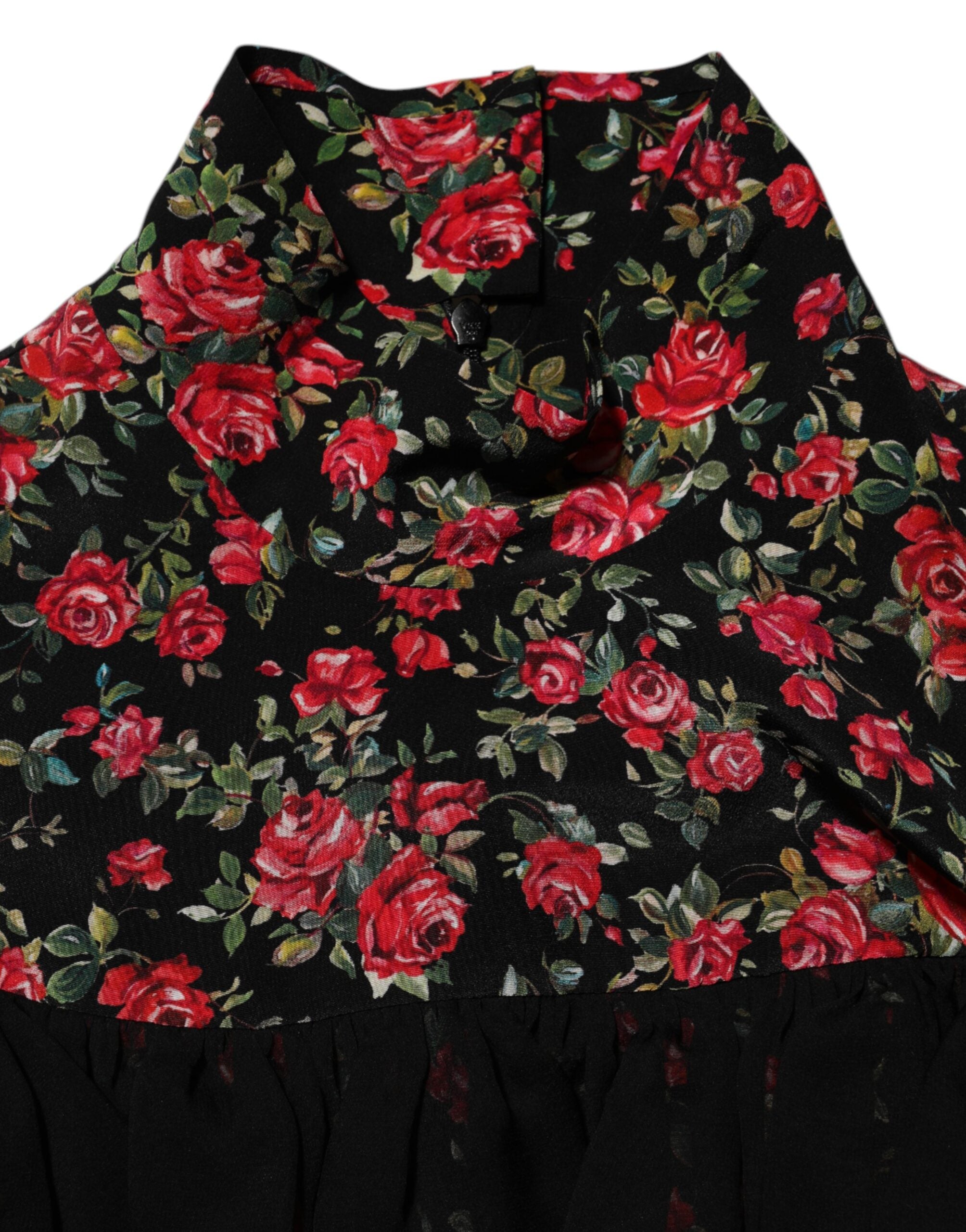 Dolce & Gabbana Black floral print blouse top with long sleeves-7