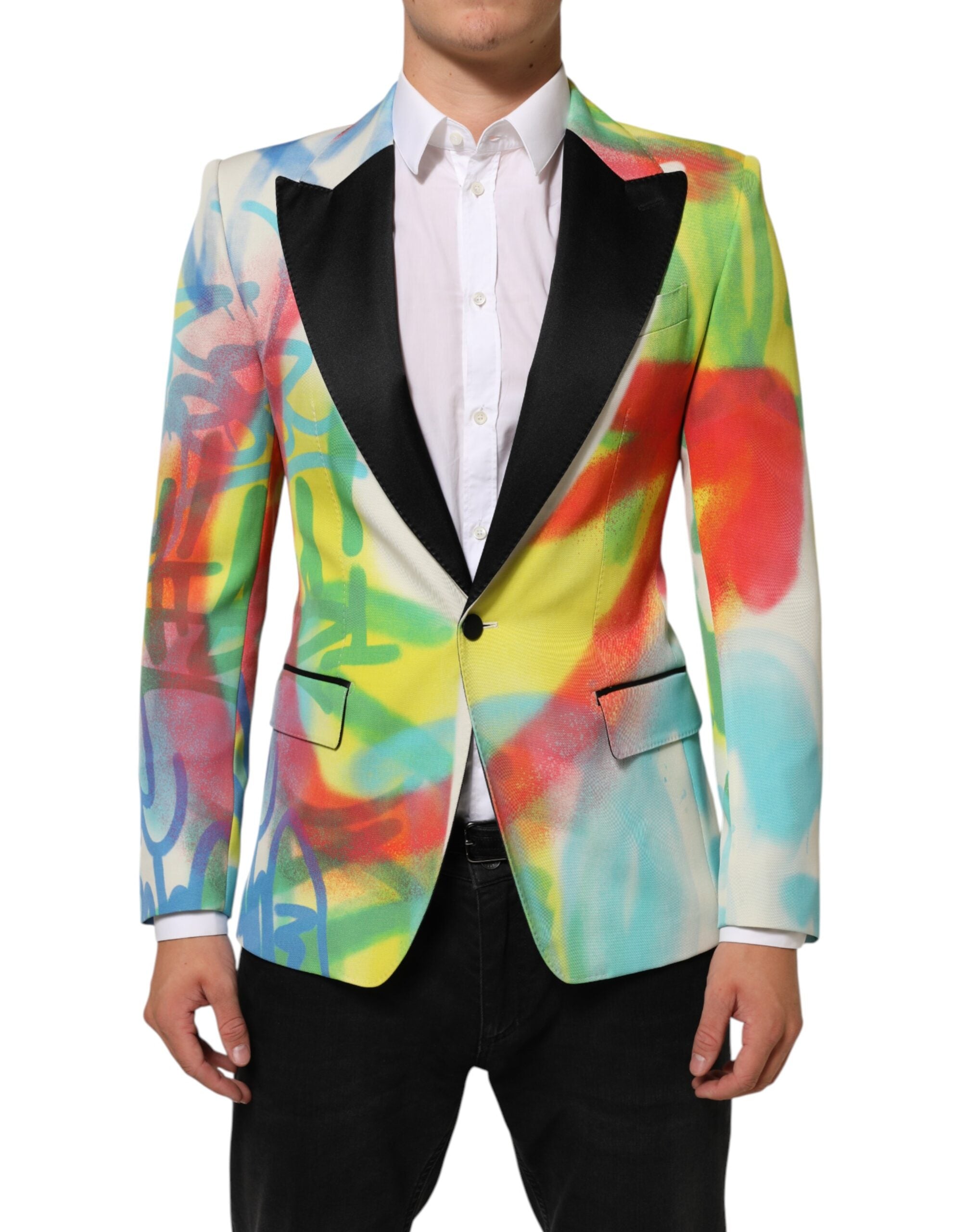 Dolce & Gabbana Multicolor Graffiti SICILIA 1 Button Men's Suit Blazer-1