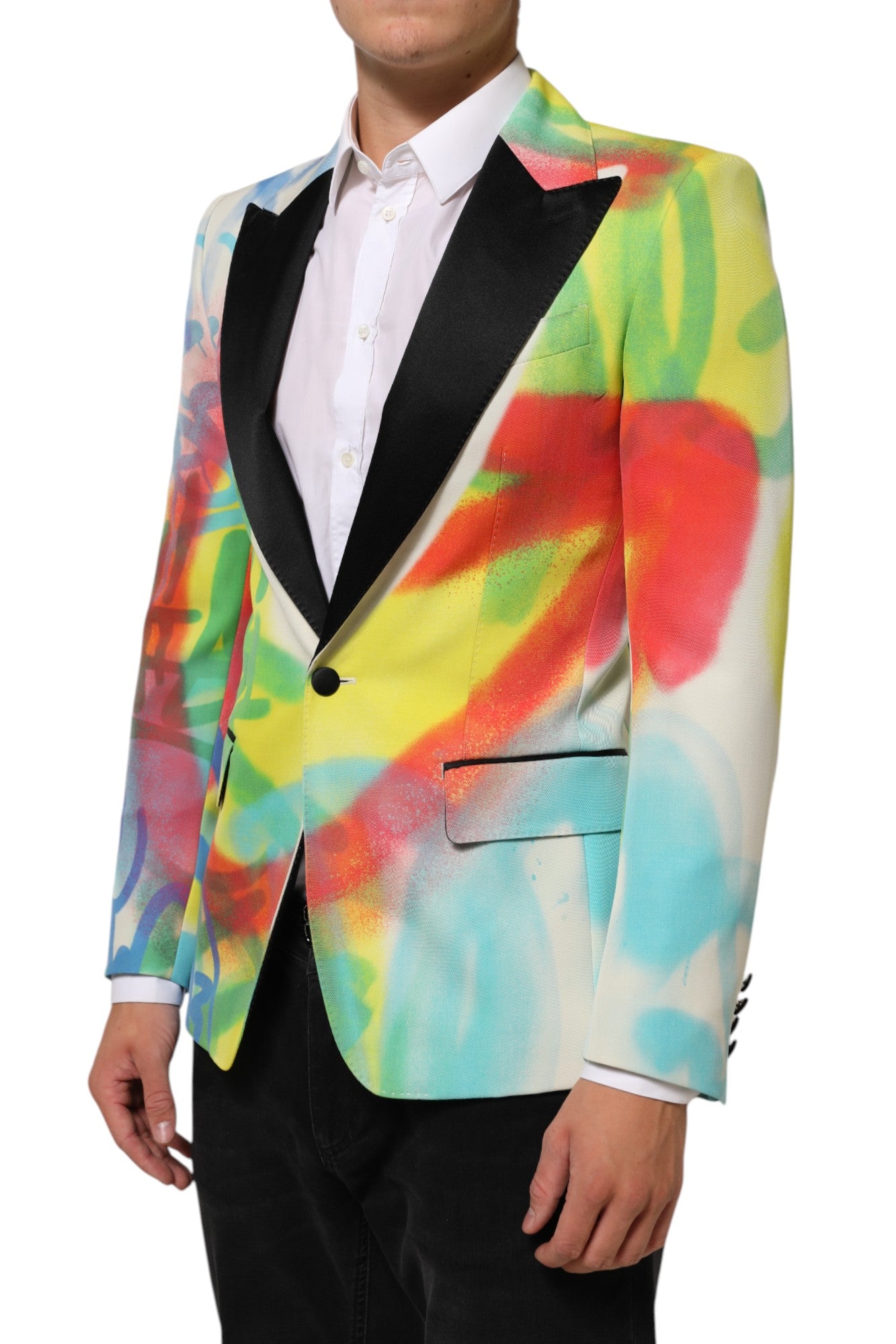 Dolce & Gabbana Multicolor Graffiti SICILIA 1 Button Men's Suit Blazer-3