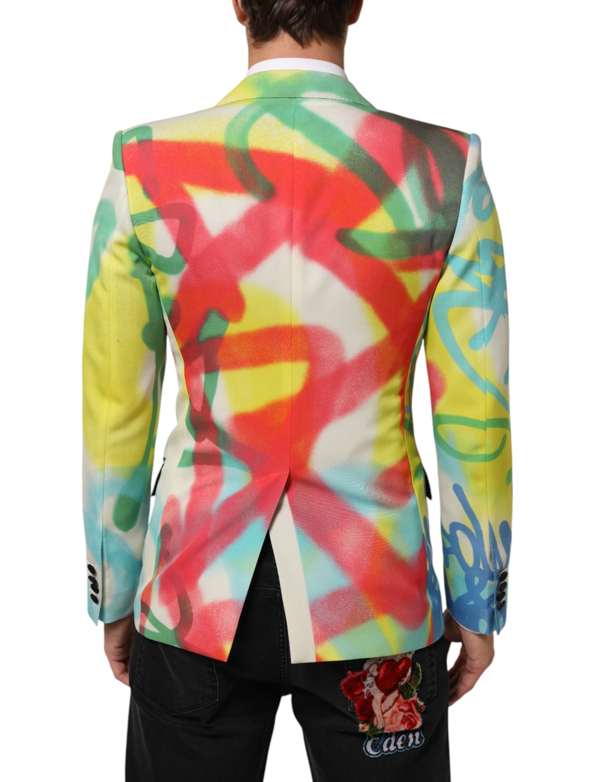 Dolce & Gabbana Multicolor Graffiti SICILIA 1 Button Men's Suit Blazer-4
