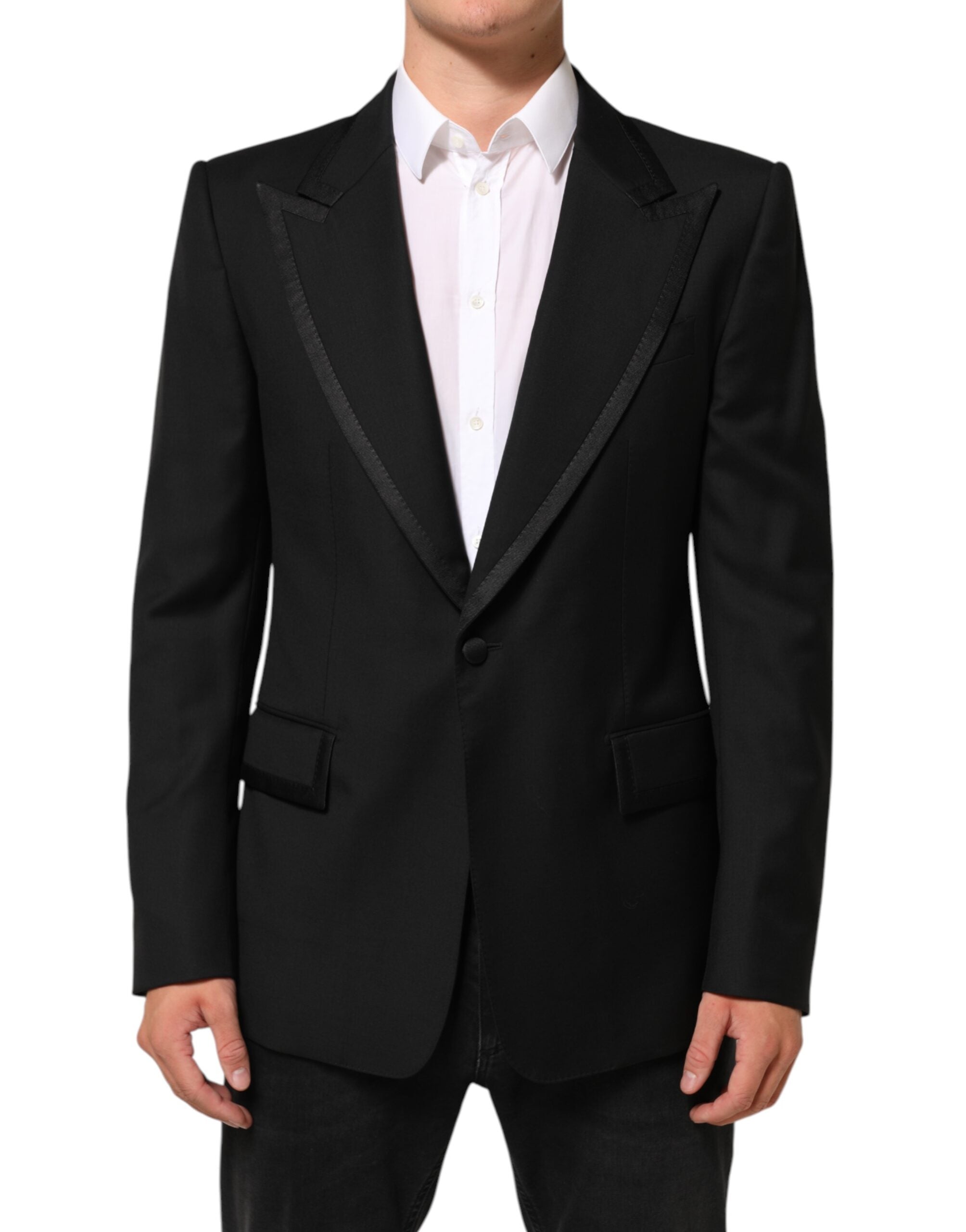 Dolce & Gabbana Schwarz Wolle 1 Knopf Anzug Jacke Männer Blazer-1