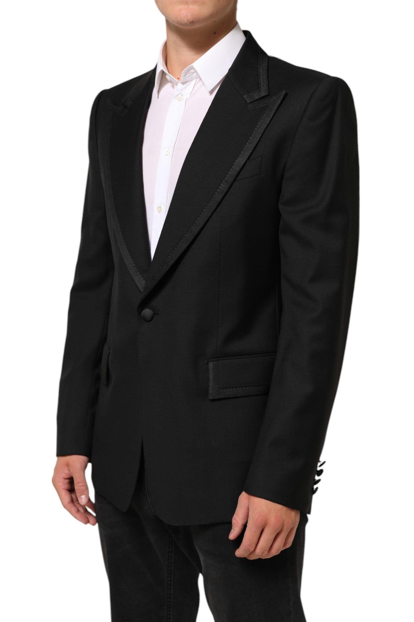 Dolce & Gabbana Schwarz Wolle 1 Knopf Anzug Jacke Männer Blazer-3