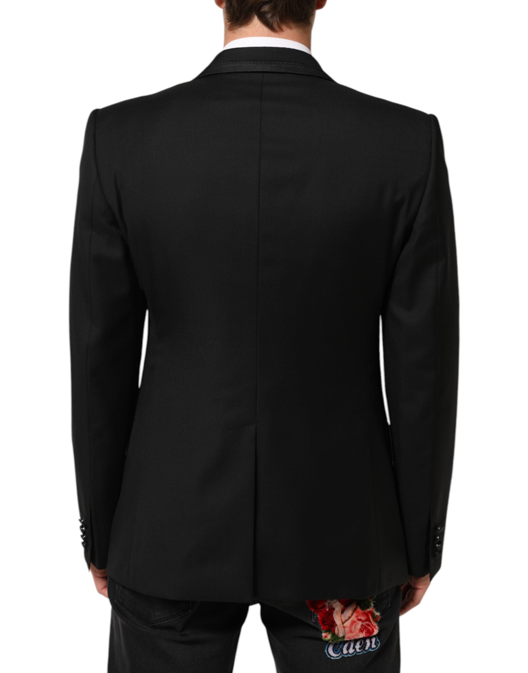Dolce & Gabbana Schwarz Wolle 1 Knopf Anzug Jacke Männer Blazer-4