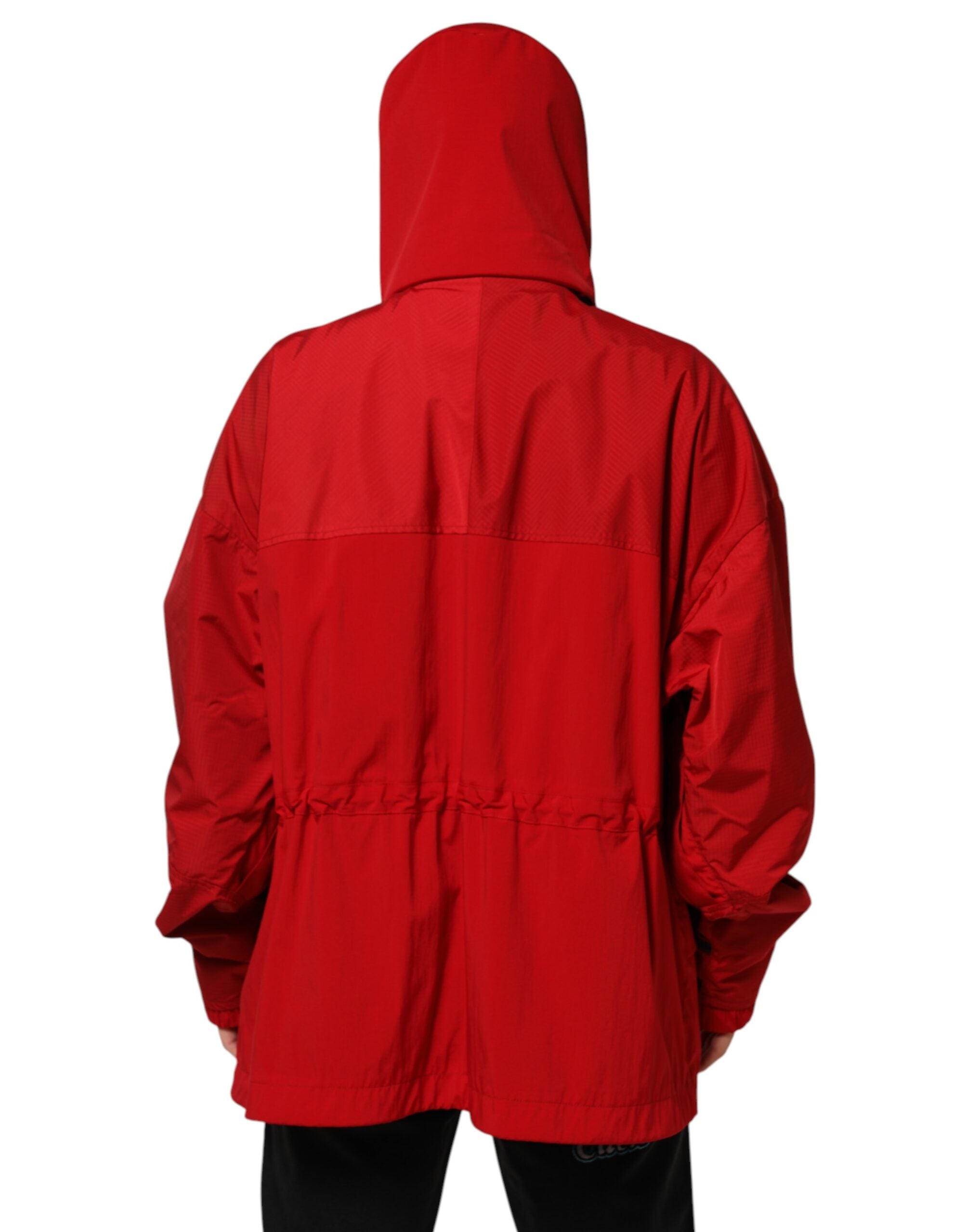 Dolce & Gabbana Red Nylon Hooded Parka Jacket for Men with Zipper-4