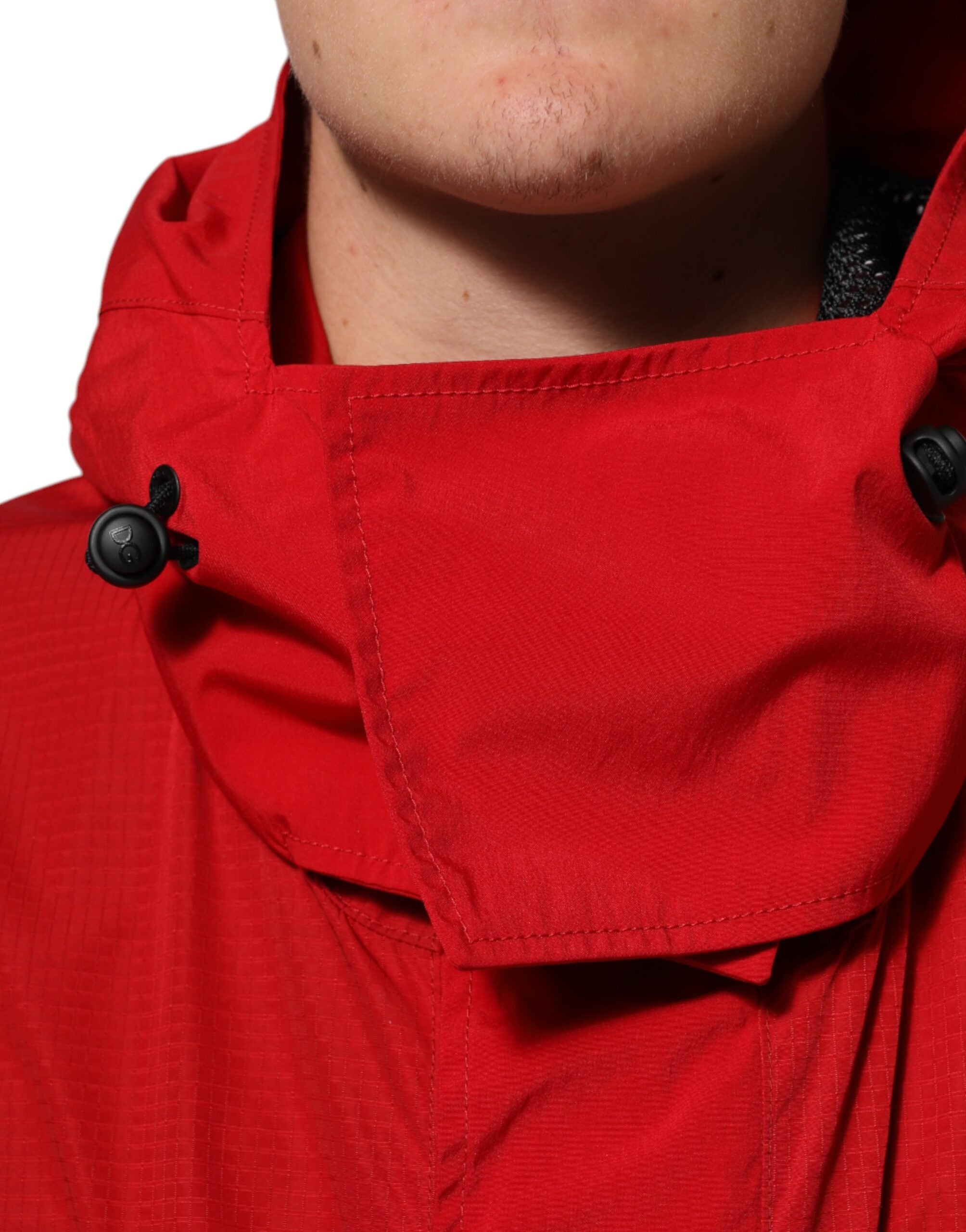 Dolce & Gabbana Red Nylon Hooded Parka Jacket for Men with Zipper-5