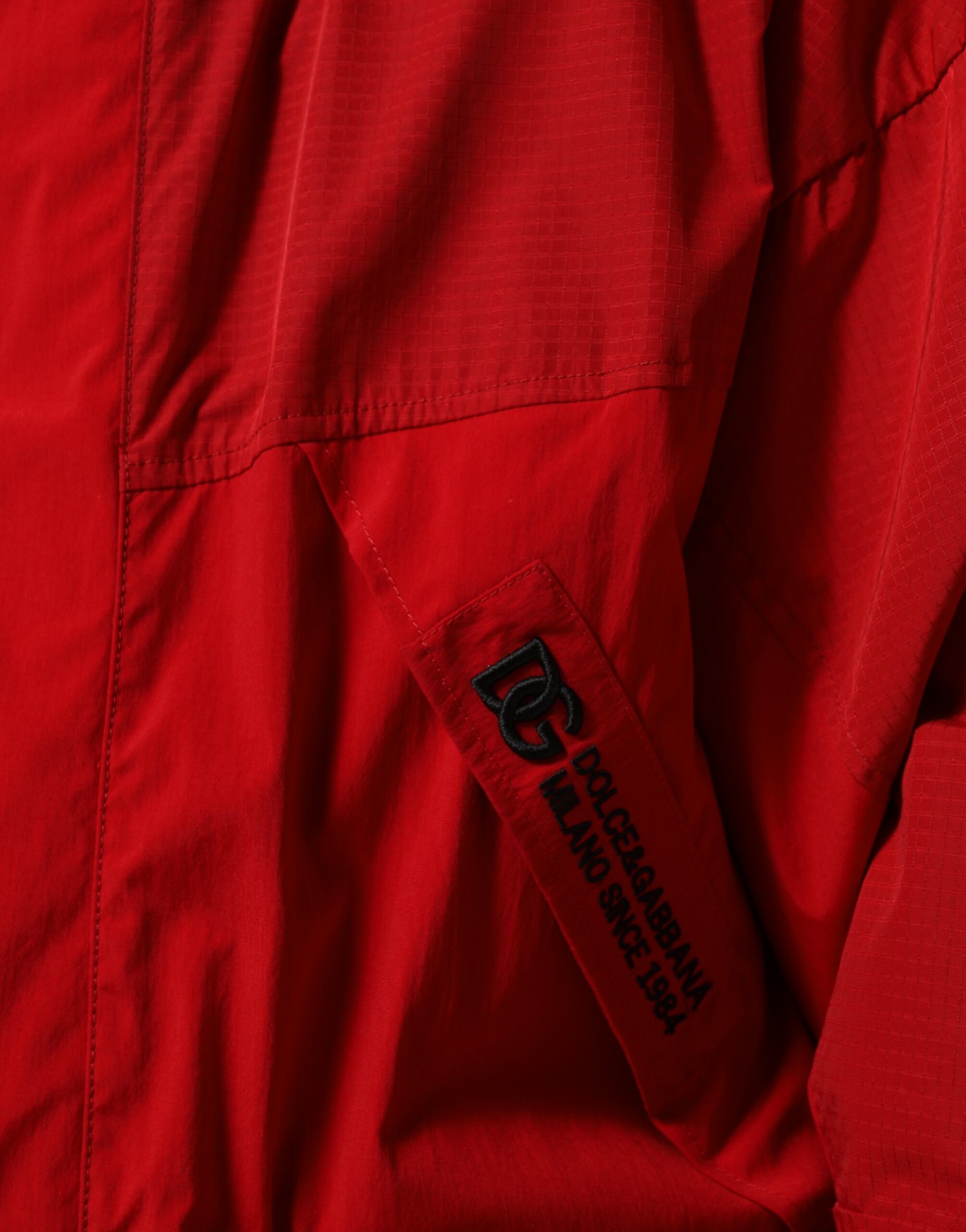 Dolce & Gabbana Red Nylon Hooded Parka Jacket for Men with Zipper-6