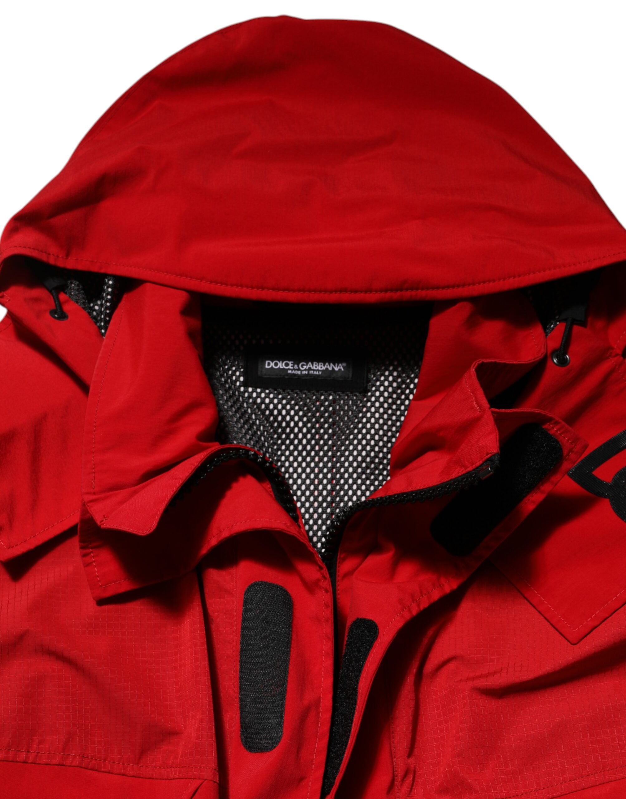 Dolce & Gabbana Red Nylon Hooded Parka Jacket for Men with Zipper-7