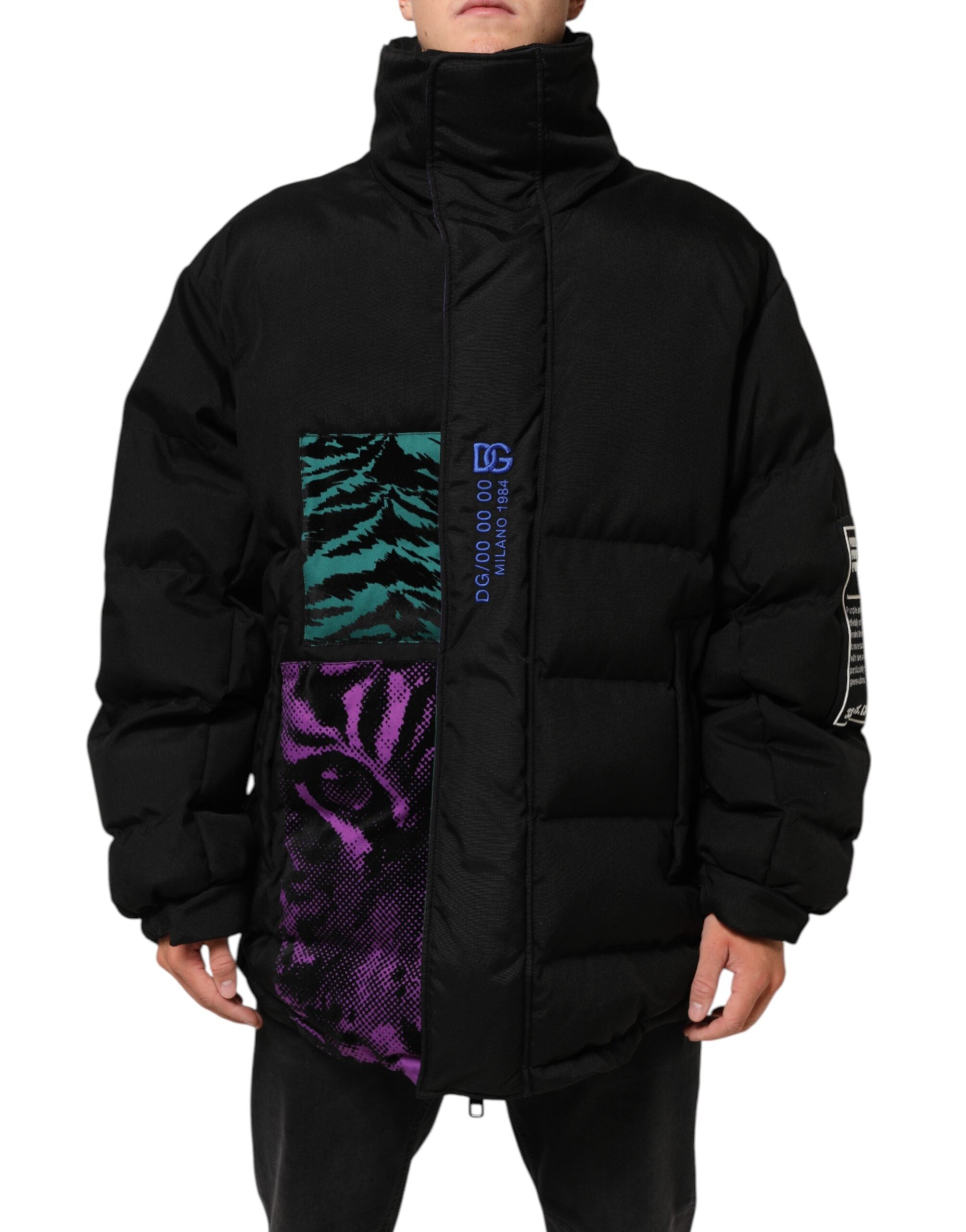 Dolce & Gabbana Schwarze Nylon Puffer Männer Full Zip Jacke-2