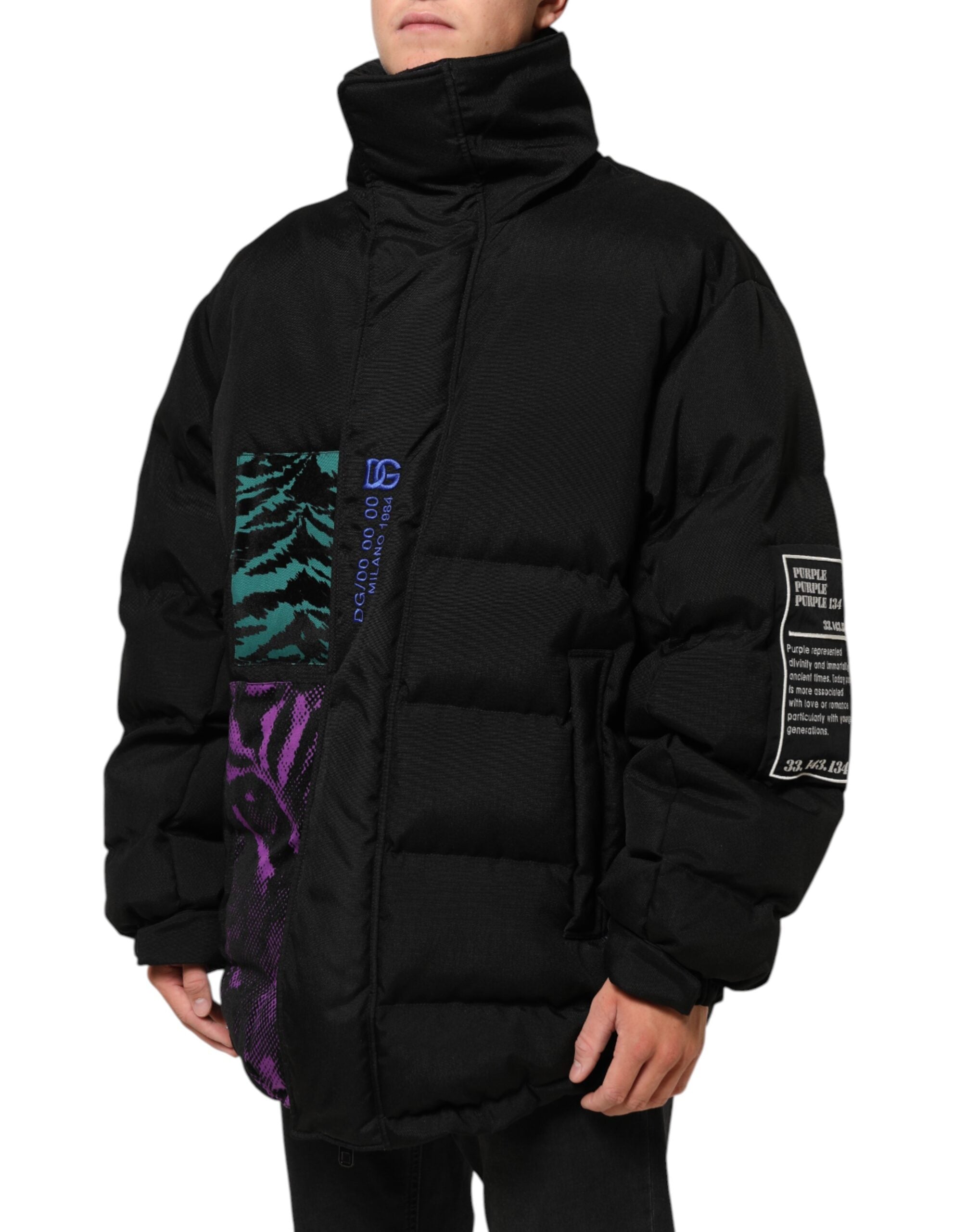 Dolce & Gabbana Schwarze Nylon Puffer Männer Full Zip Jacke-3