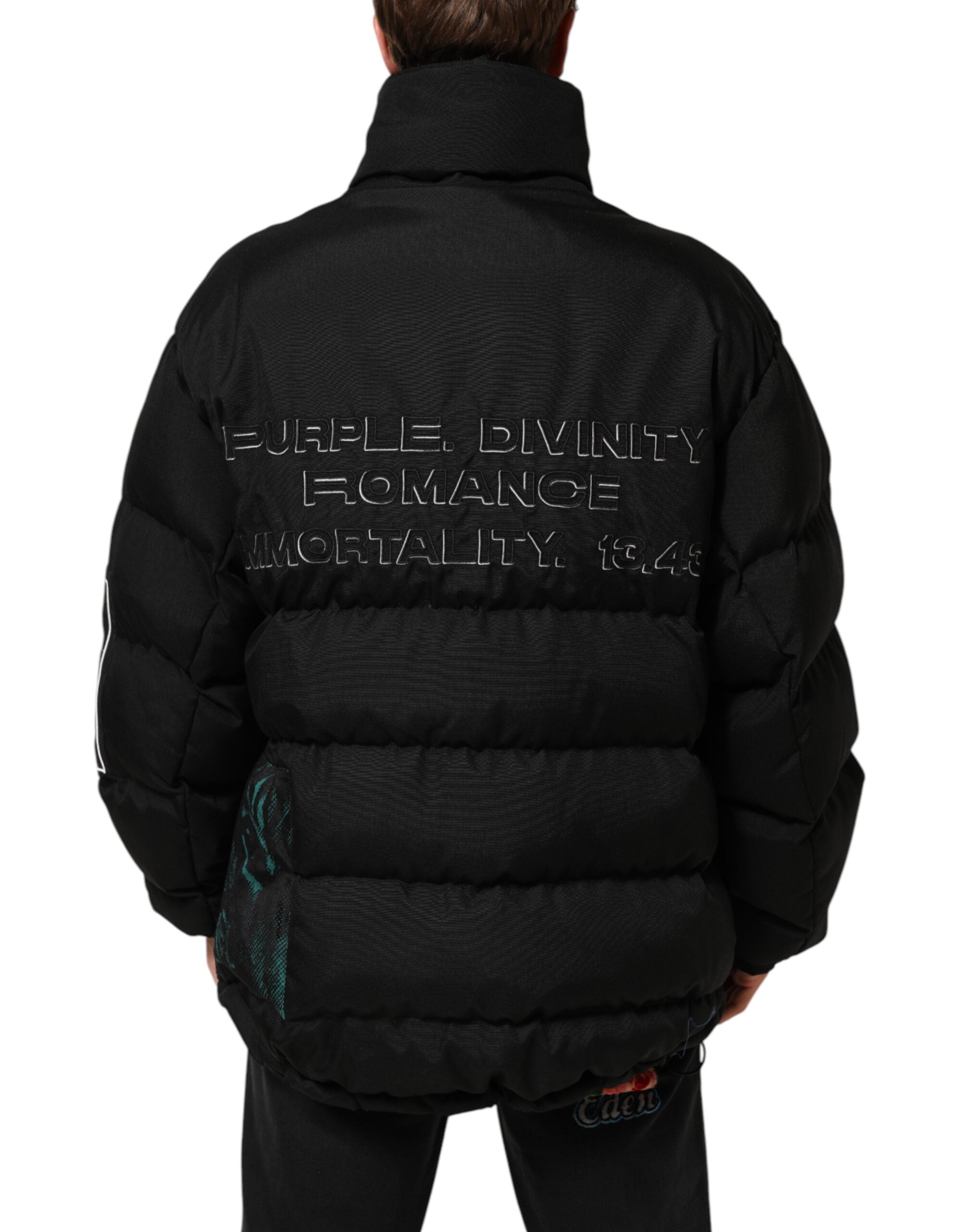 Dolce & Gabbana Schwarze Nylon Puffer Männer Full Zip Jacke-4