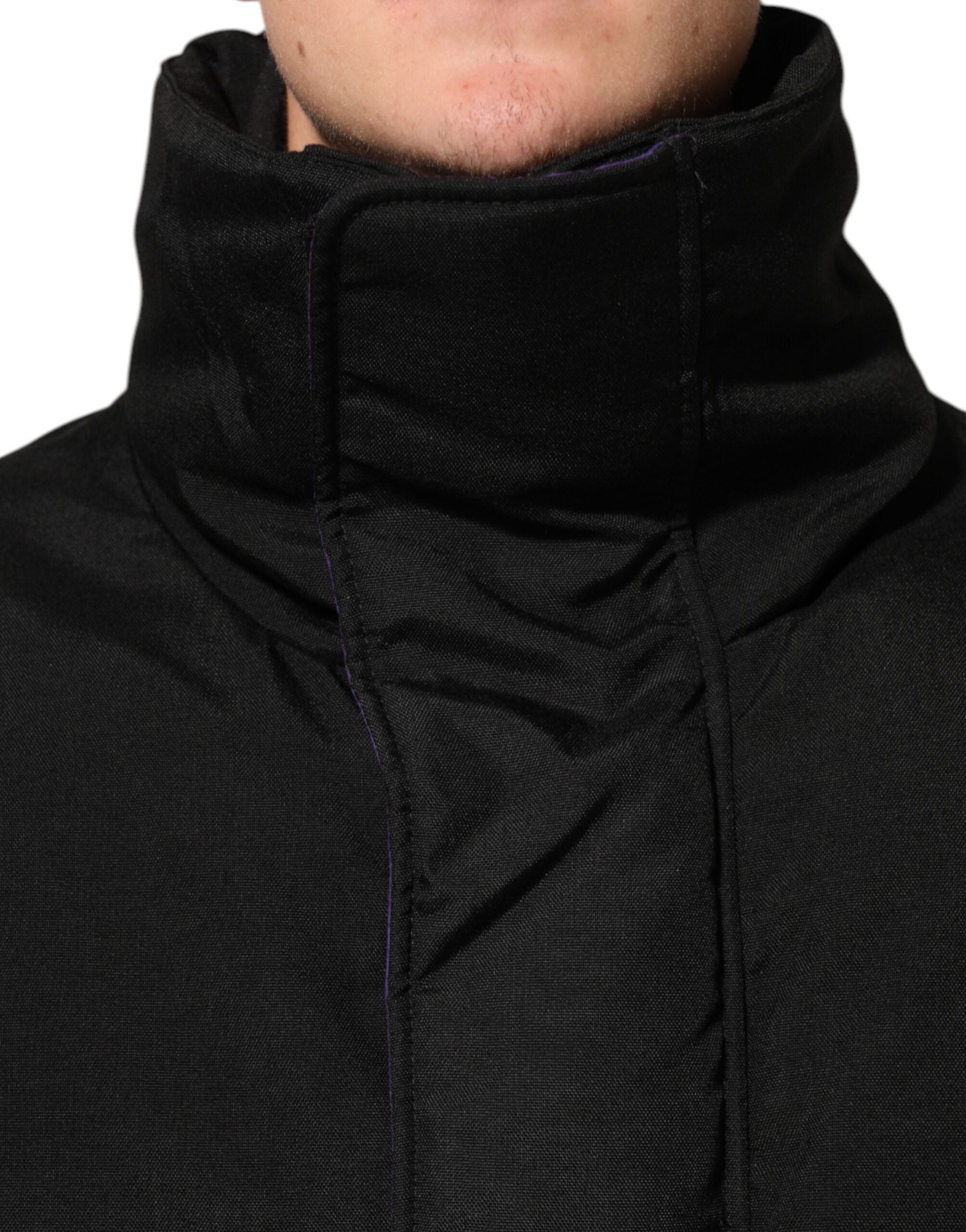 Dolce & Gabbana Schwarze Nylon Puffer Männer Full Zip Jacke-5