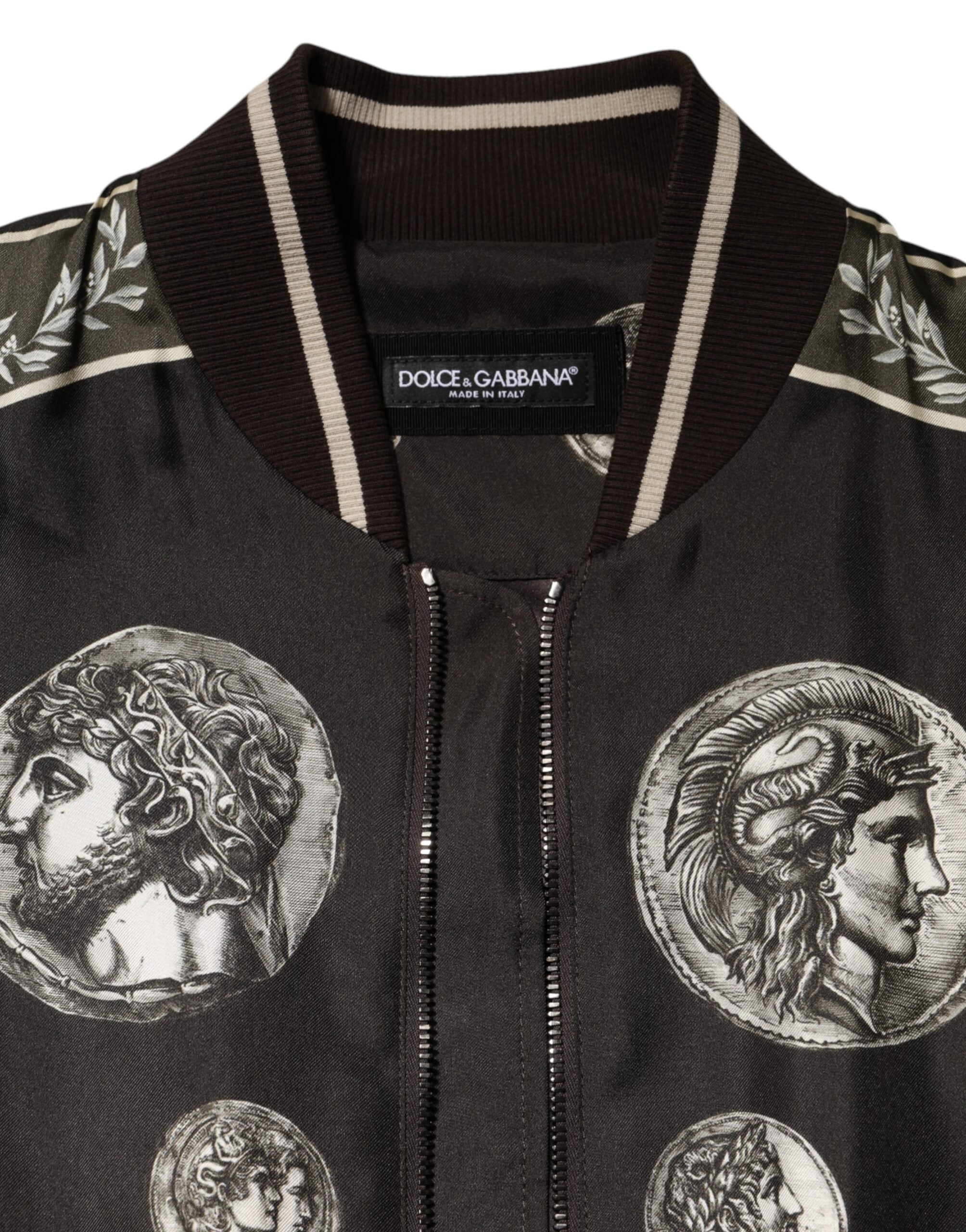 Dolce & Gabbana black "Monete" silk bomber jacket with coin print-7