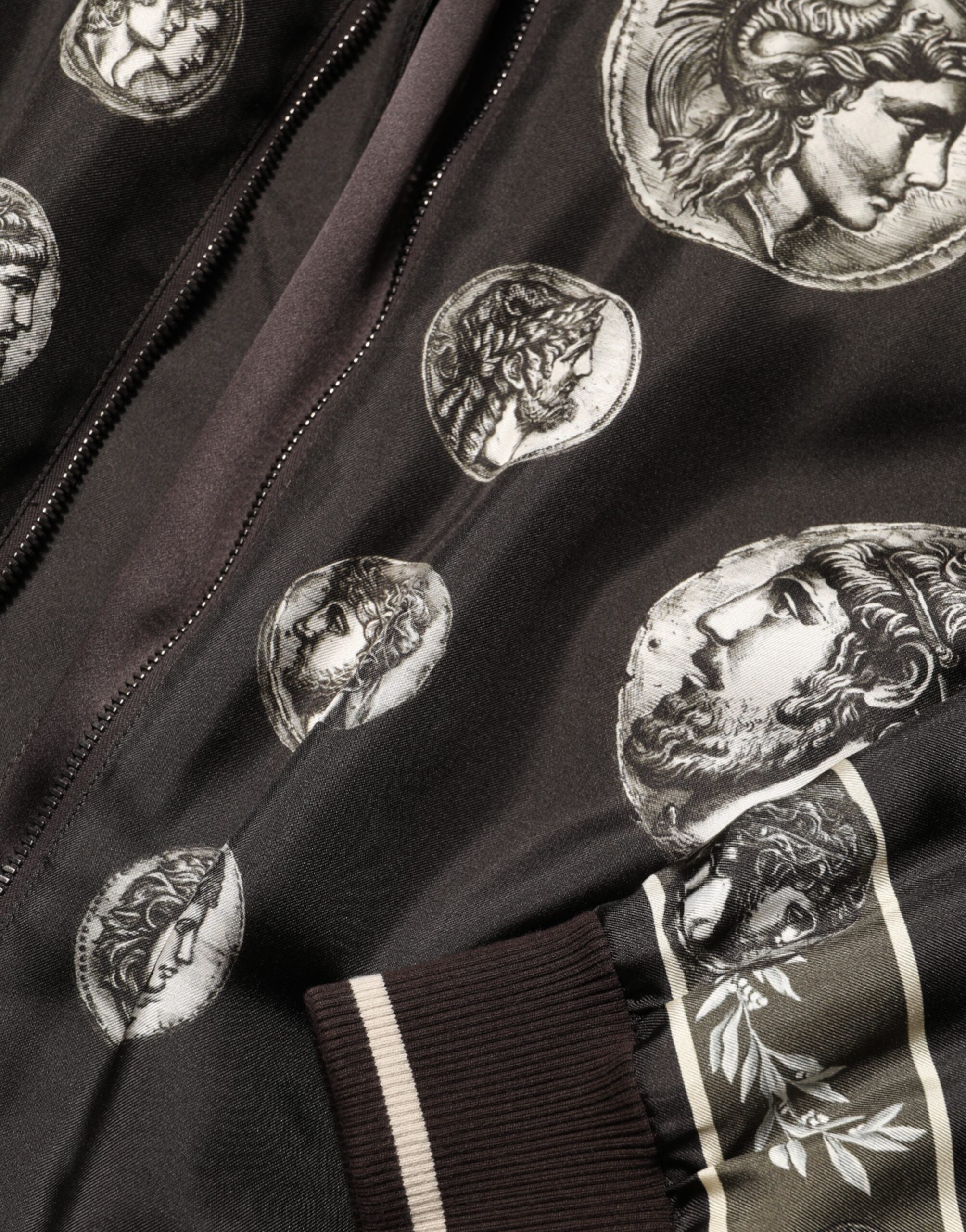 Dolce & Gabbana black "Monete" silk bomber jacket with coin print-8