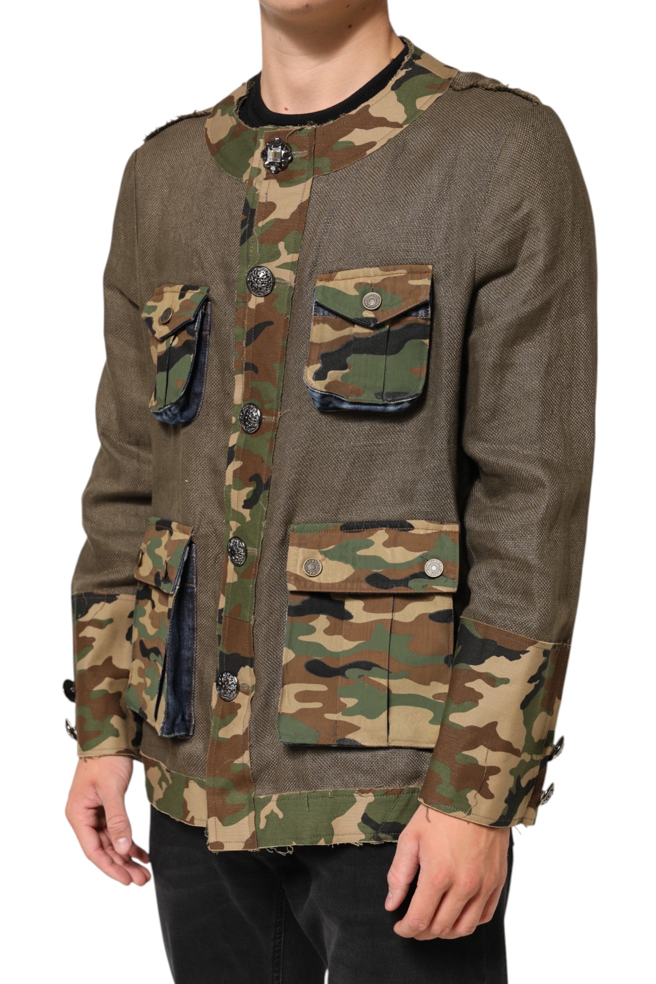 Dolce & Gabbana brown camouflage linen jacket with button placket-3