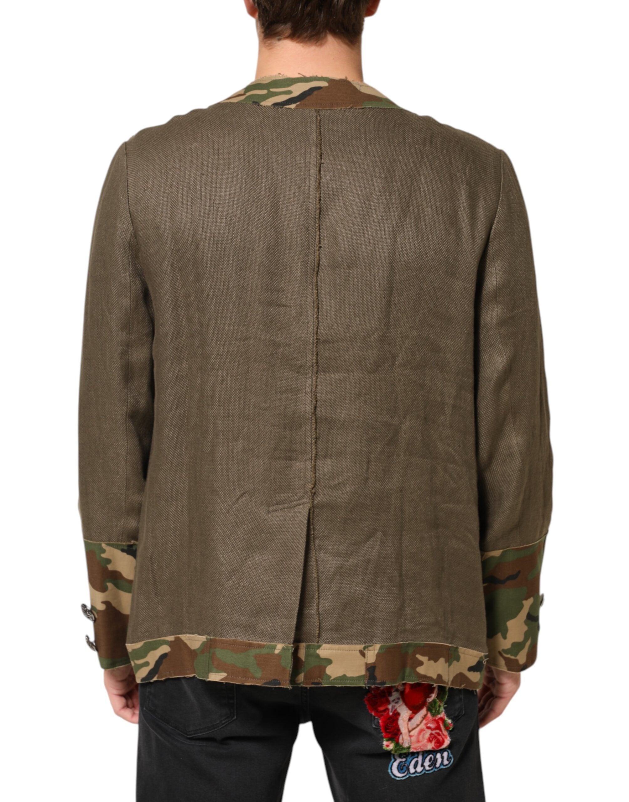 Dolce & Gabbana brown camouflage linen jacket with button placket-4