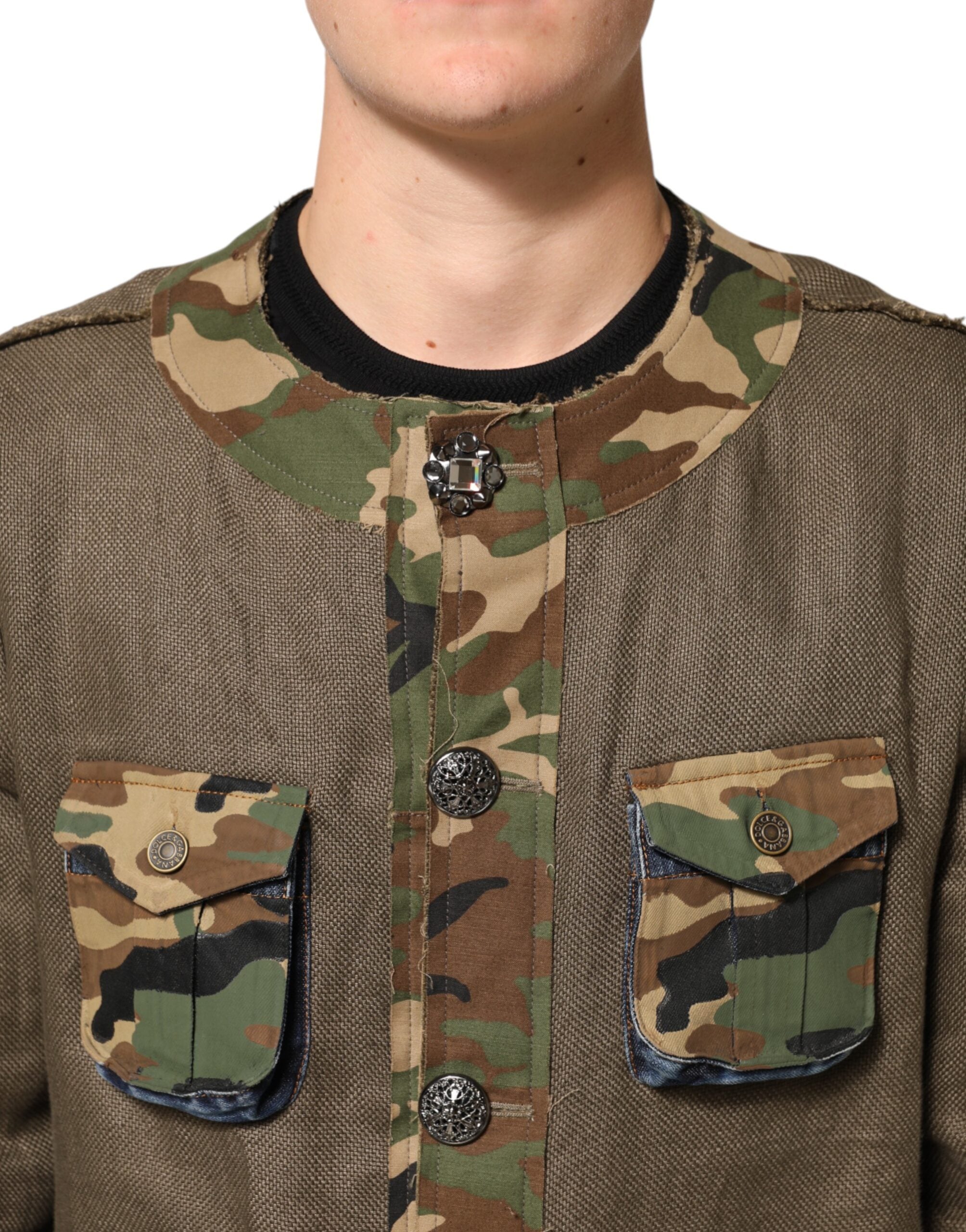 Dolce & Gabbana brown camouflage linen jacket with button placket-5