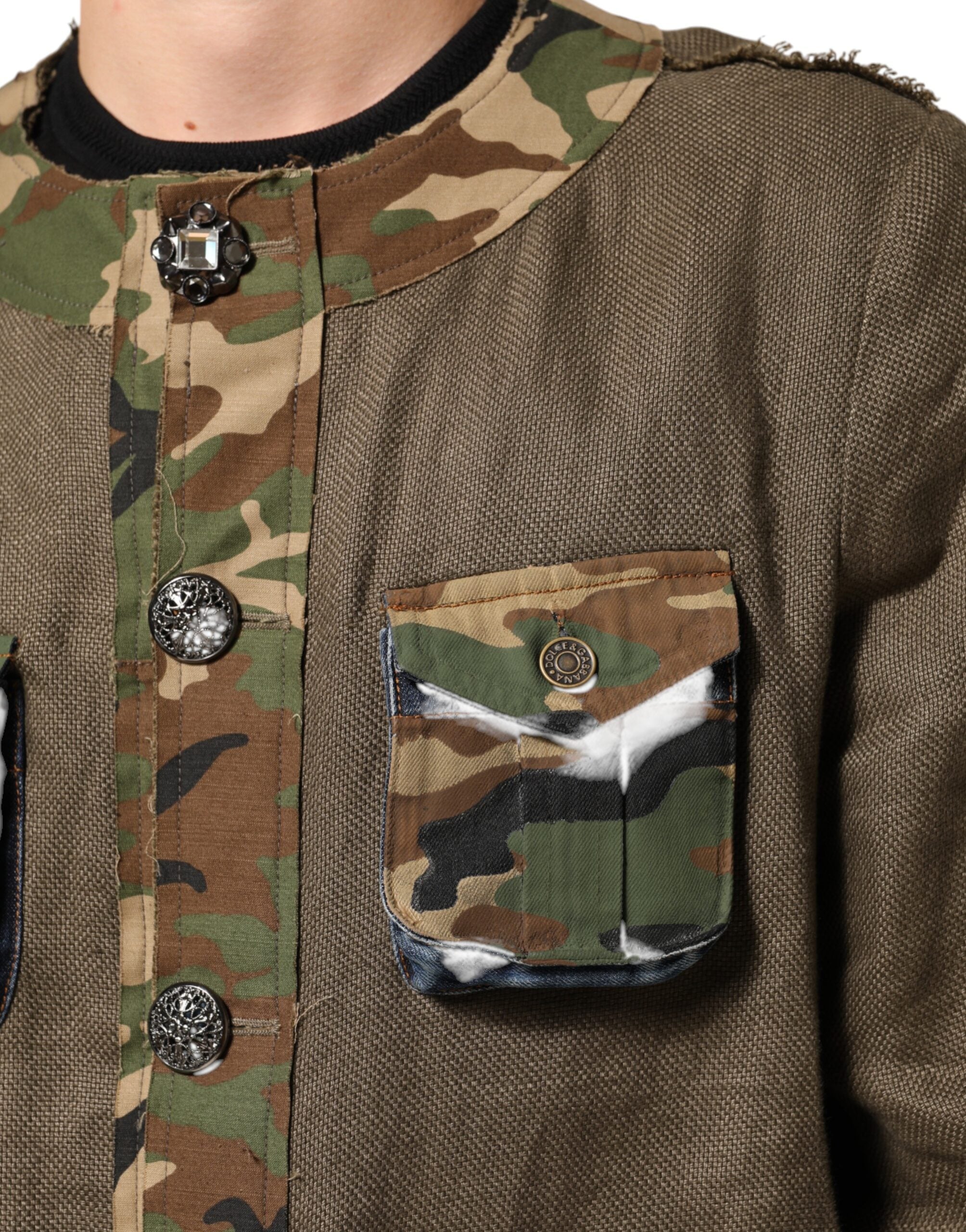 Dolce & Gabbana brown camouflage linen jacket with button placket-6