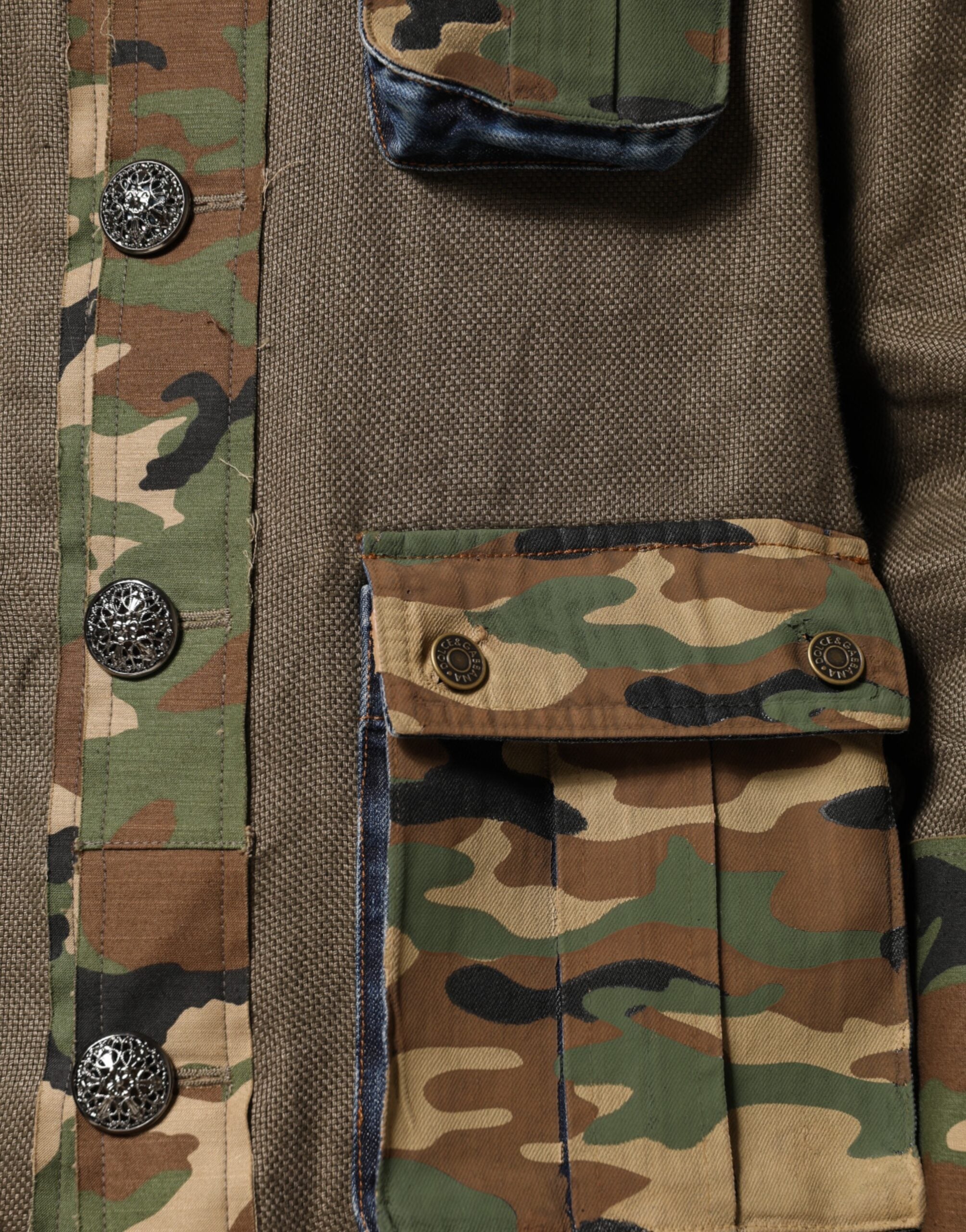 Dolce & Gabbana brown camouflage linen jacket with button placket-7