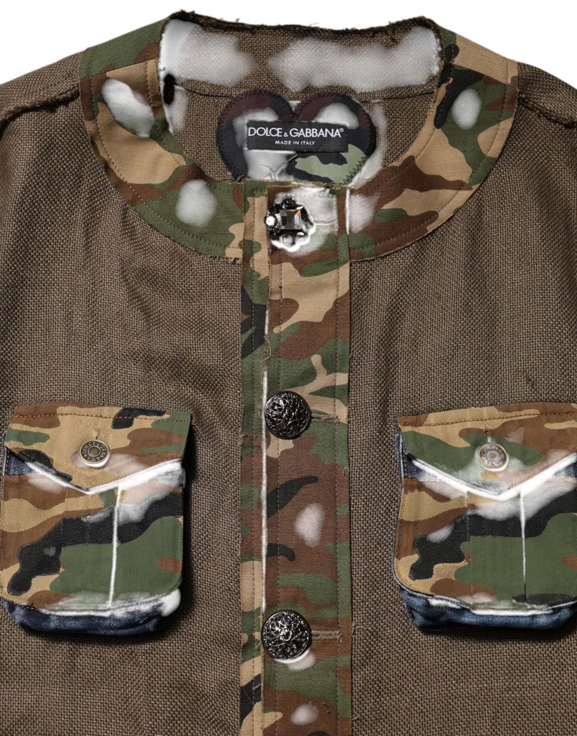 Dolce & Gabbana brown camouflage linen jacket with button placket-8