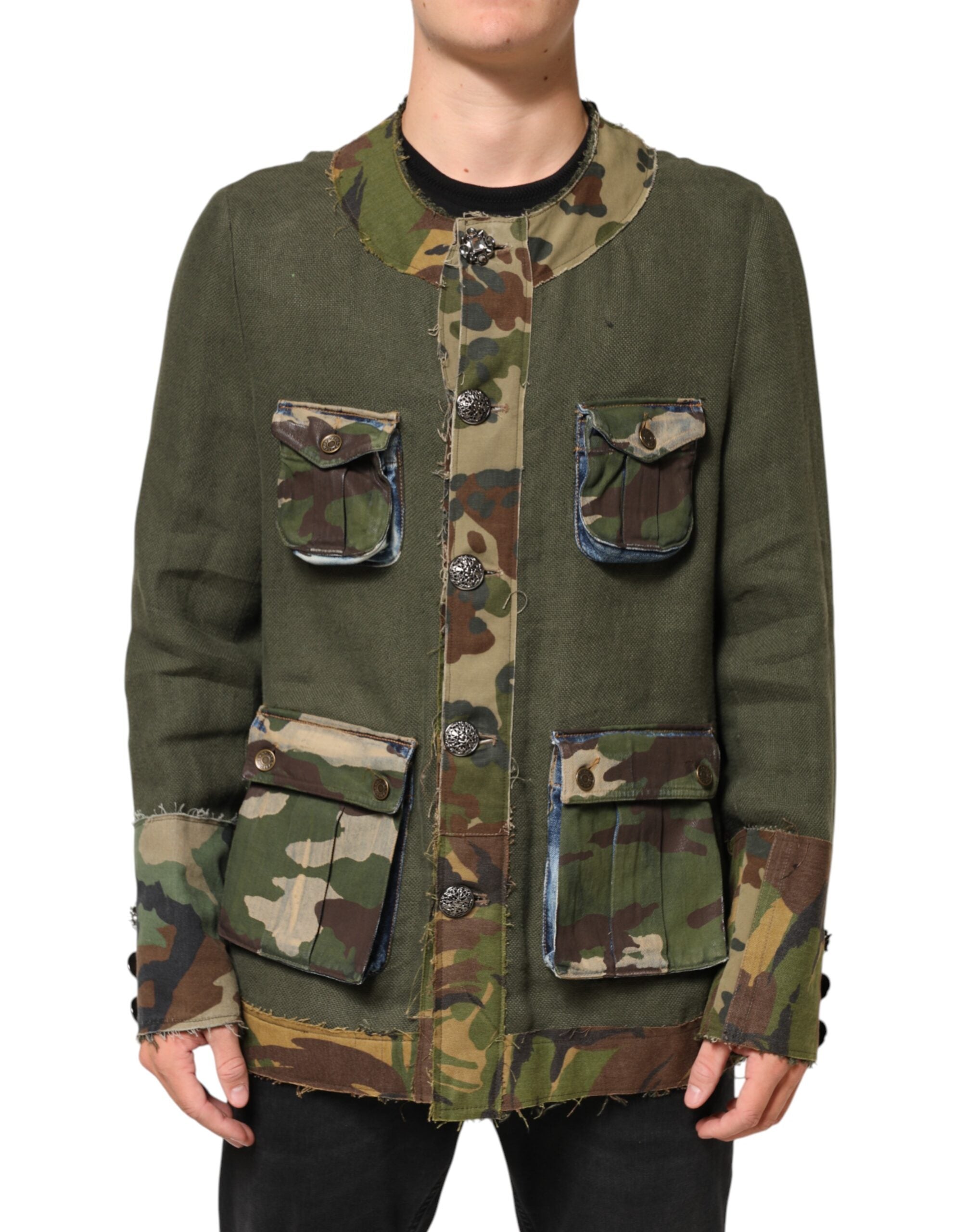 Dolce & Gabbana brown camouflage linen jacket with button placket