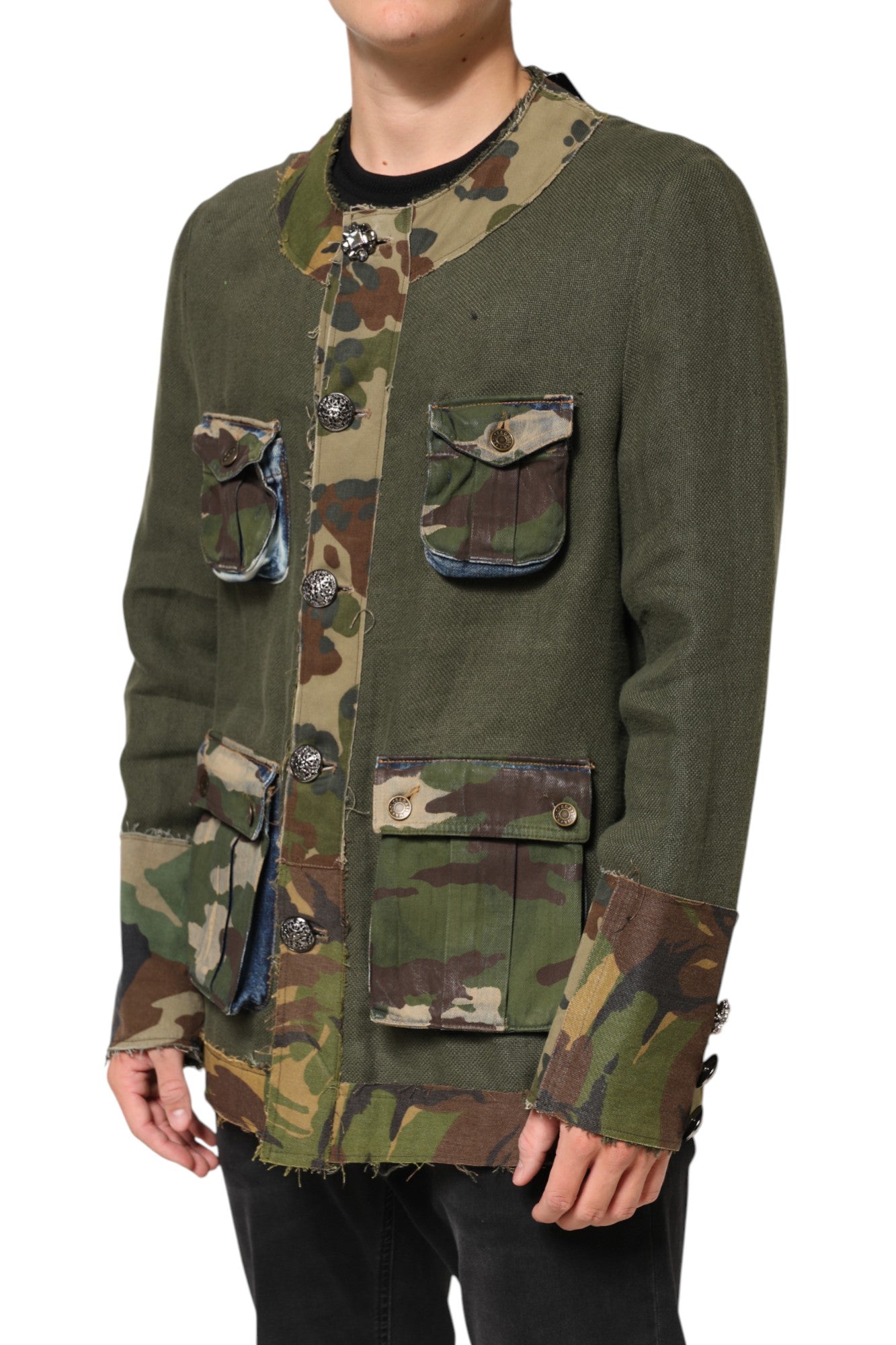 Dolce & Gabbana brown camouflage linen jacket with button placket-3