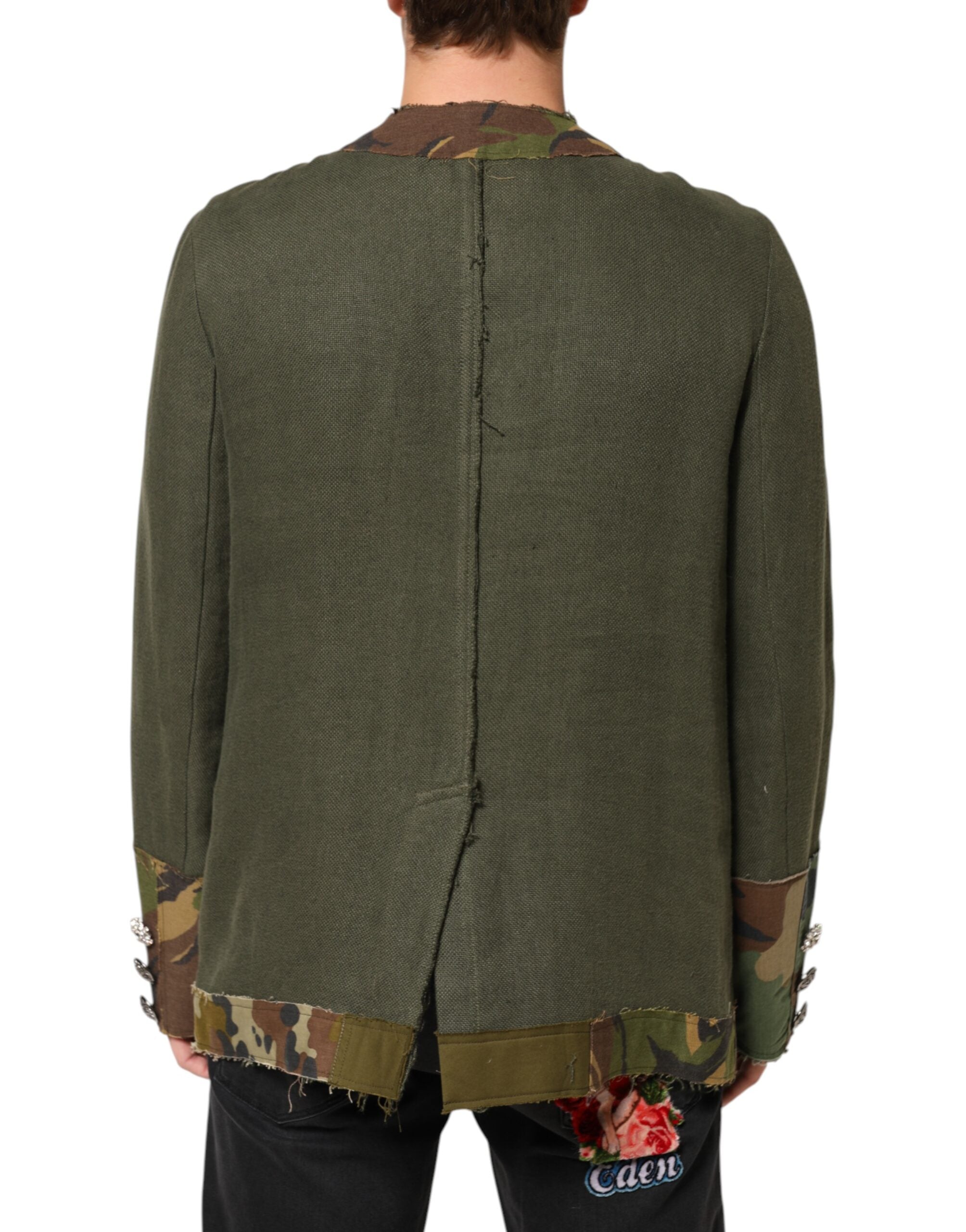 Dolce & Gabbana brown camouflage linen jacket with button placket-4