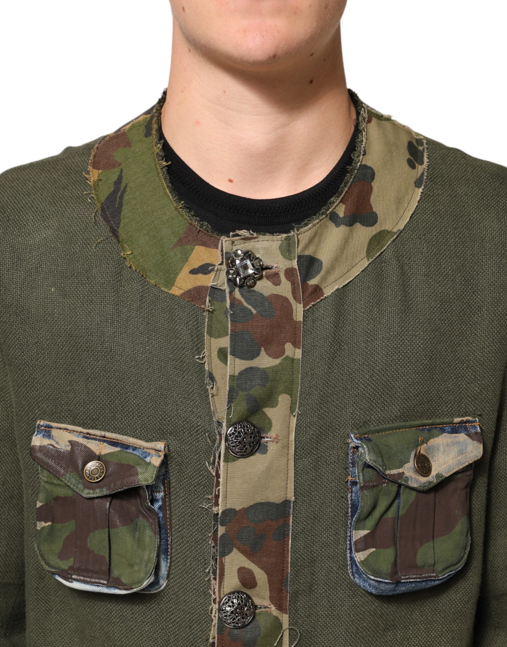 Dolce & Gabbana brown camouflage linen jacket with button placket-5
