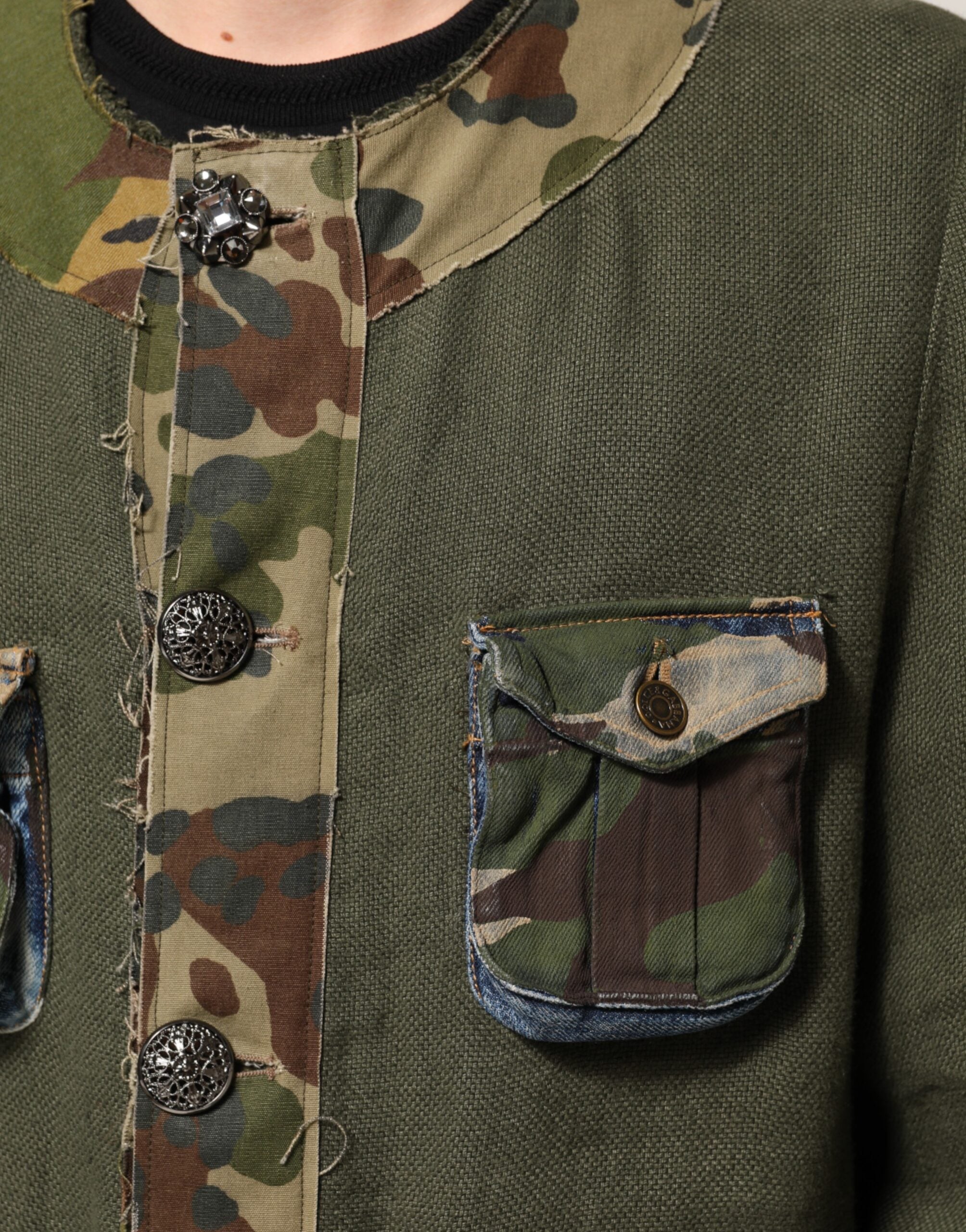 Dolce & Gabbana brown camouflage linen jacket with button placket-6