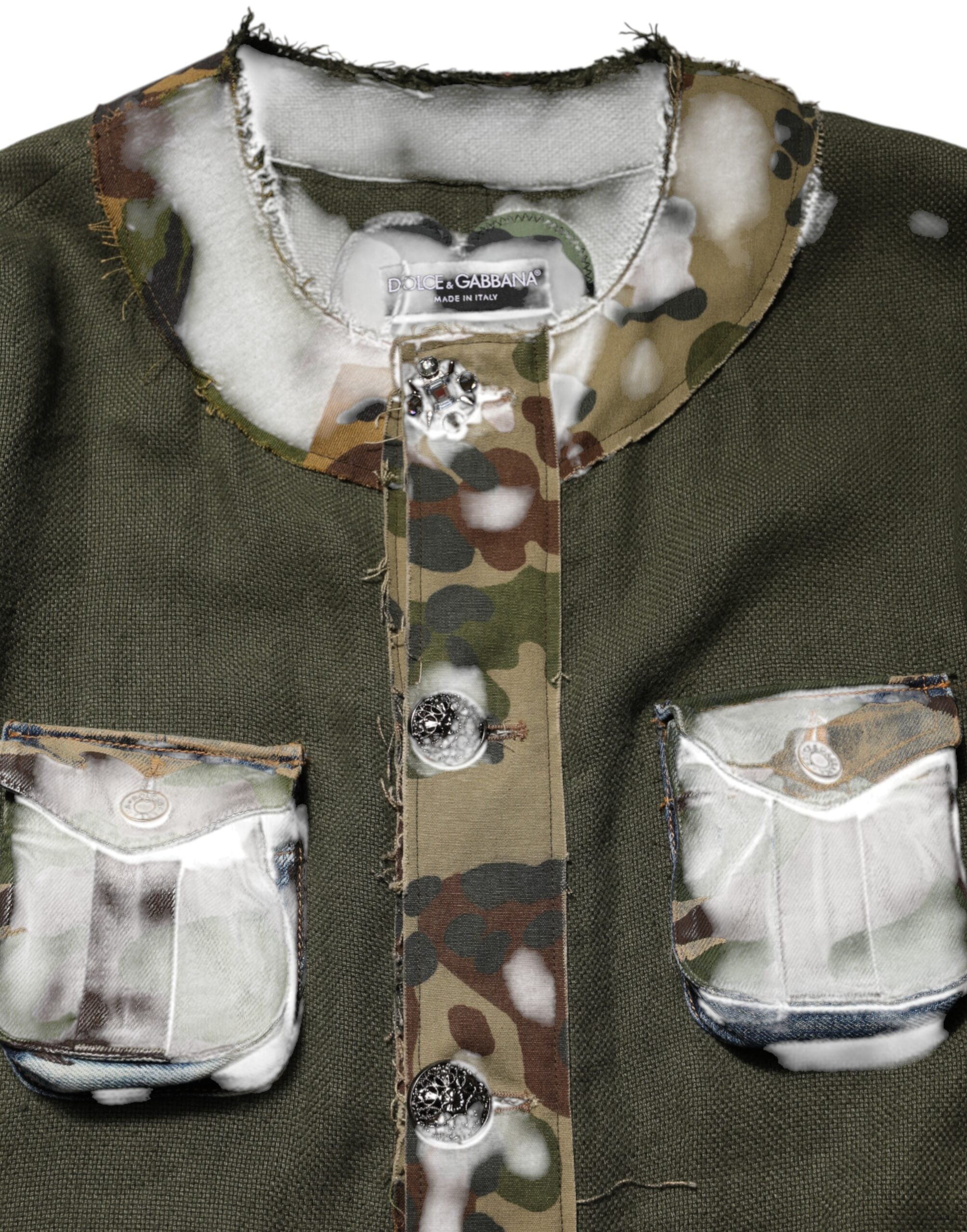 Dolce & Gabbana brown camouflage linen jacket with button placket-7