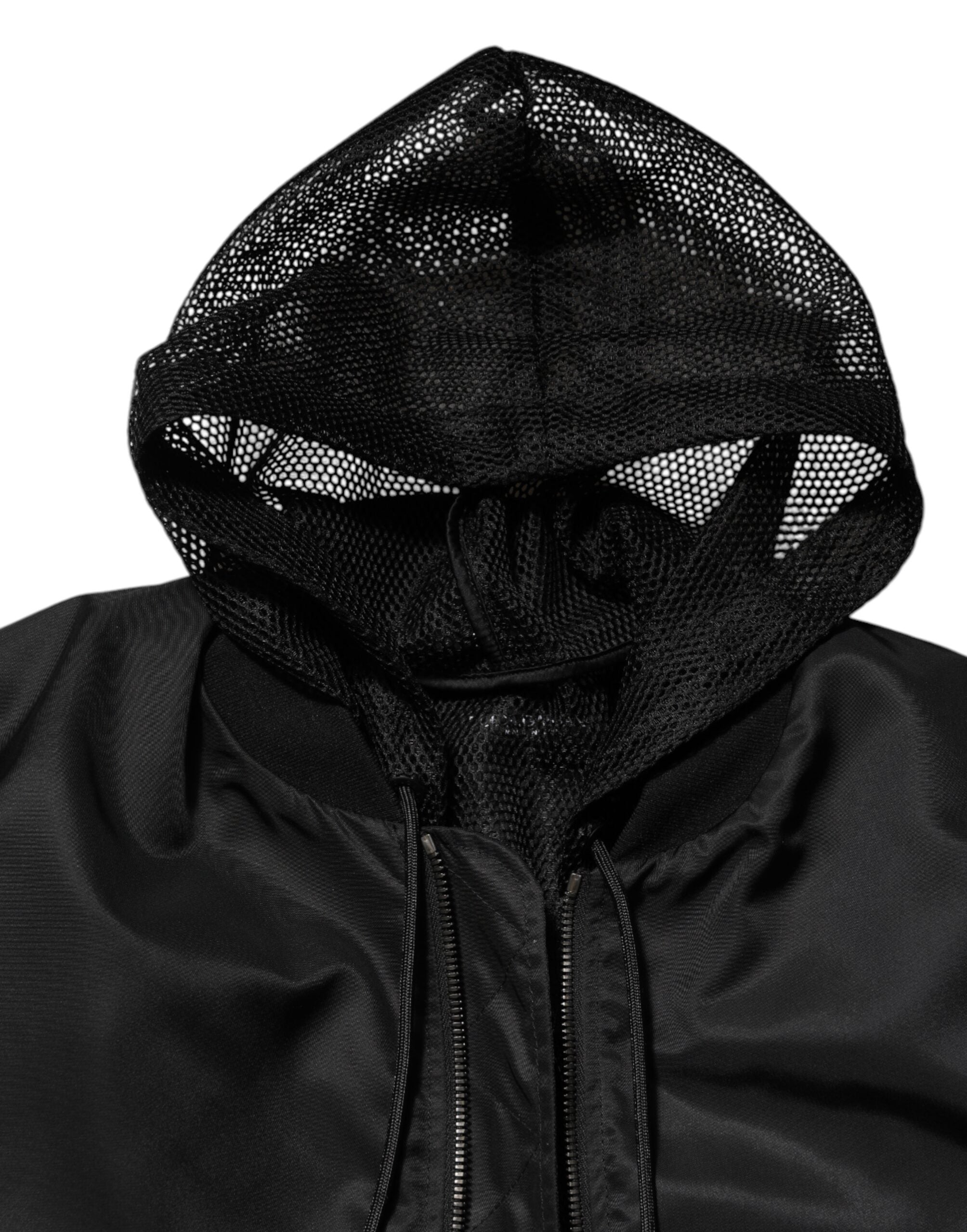 Dolce & Gabbana Black Nylon Bomber Jacket with Hood and Zipper for Men-8