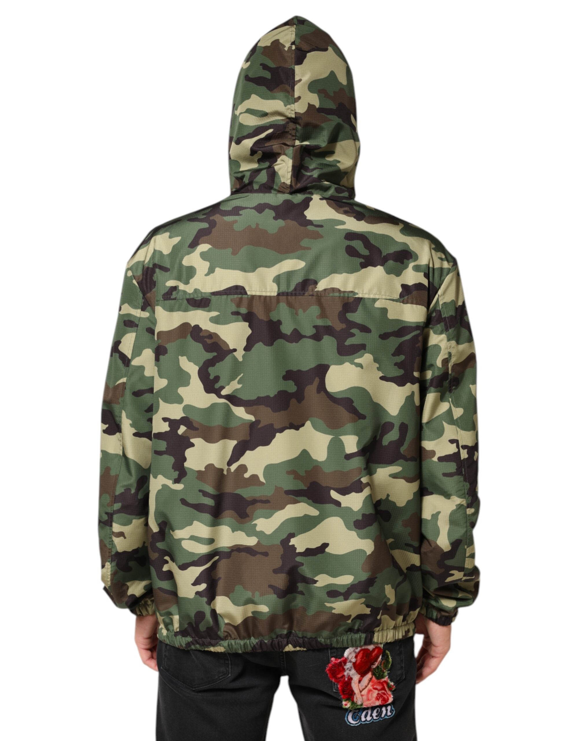 Dolce & Gabbana Green Camouflage Sweatshirt Jacket with Hood-4