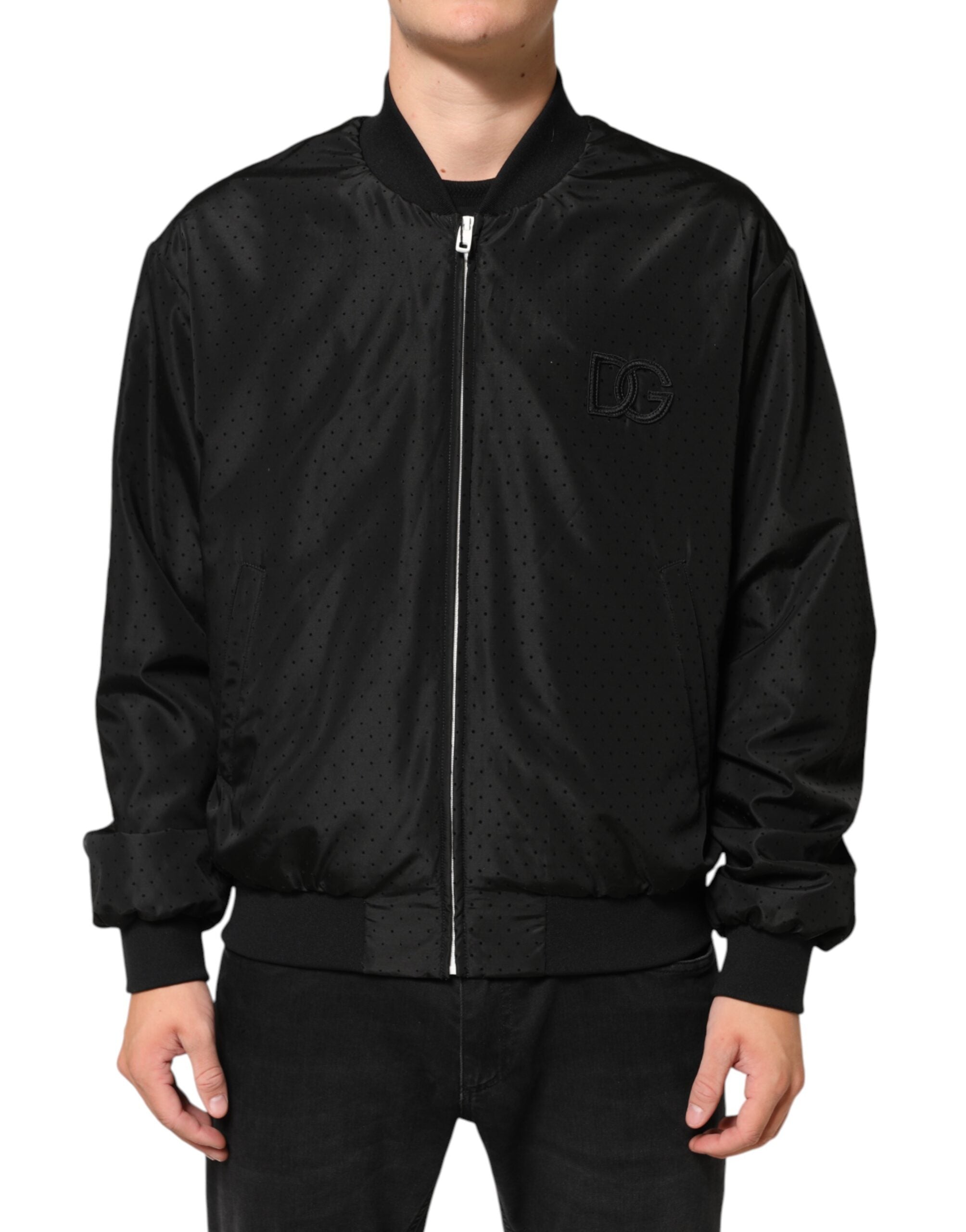 Dolce & Gabbana Black Acetate Bomber Jacket with Full Zip for Men-2