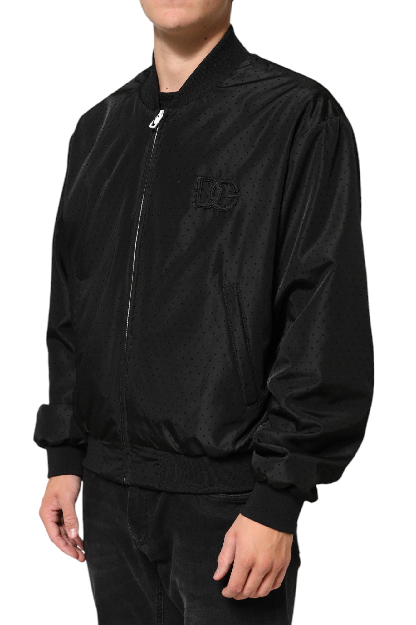Dolce & Gabbana Black Acetate Bomber Jacket with Full Zip for Men-3