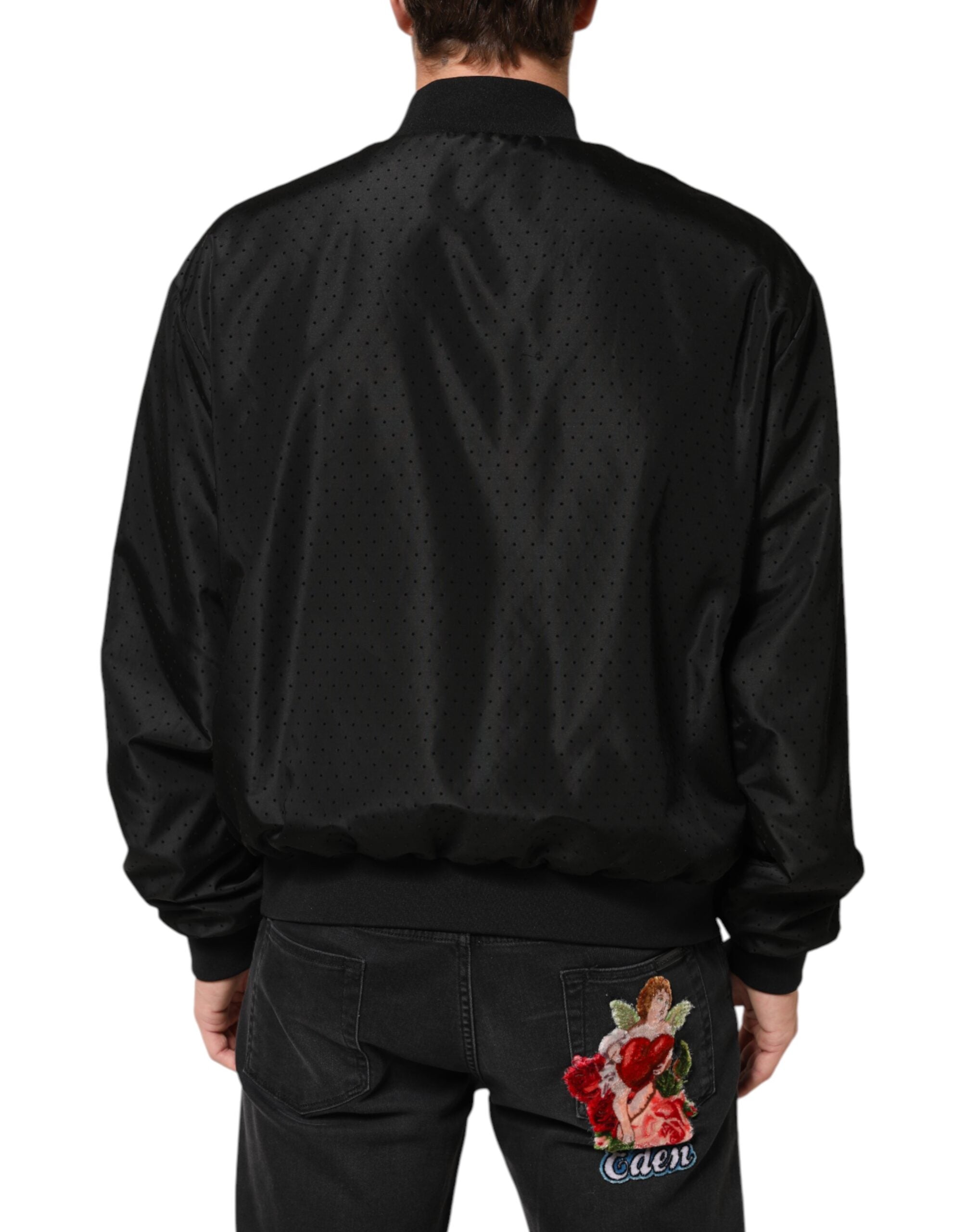 Dolce & Gabbana Black Acetate Bomber Jacket with Full Zip for Men-4
