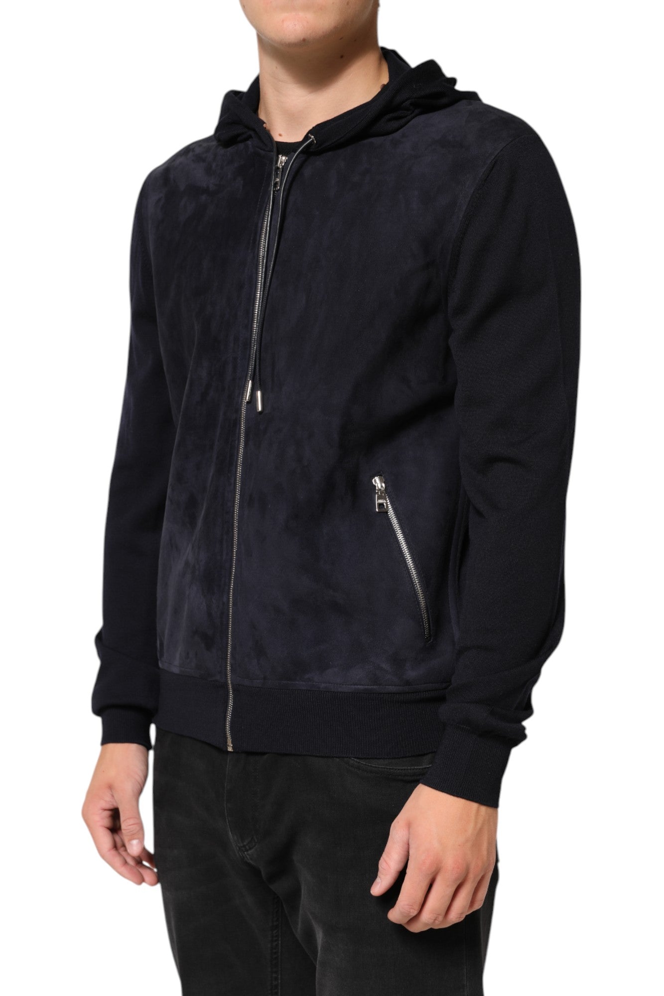 Chaqueta blusón de piel negra con capucha y cremallera de Dolce & Gabbana-3
