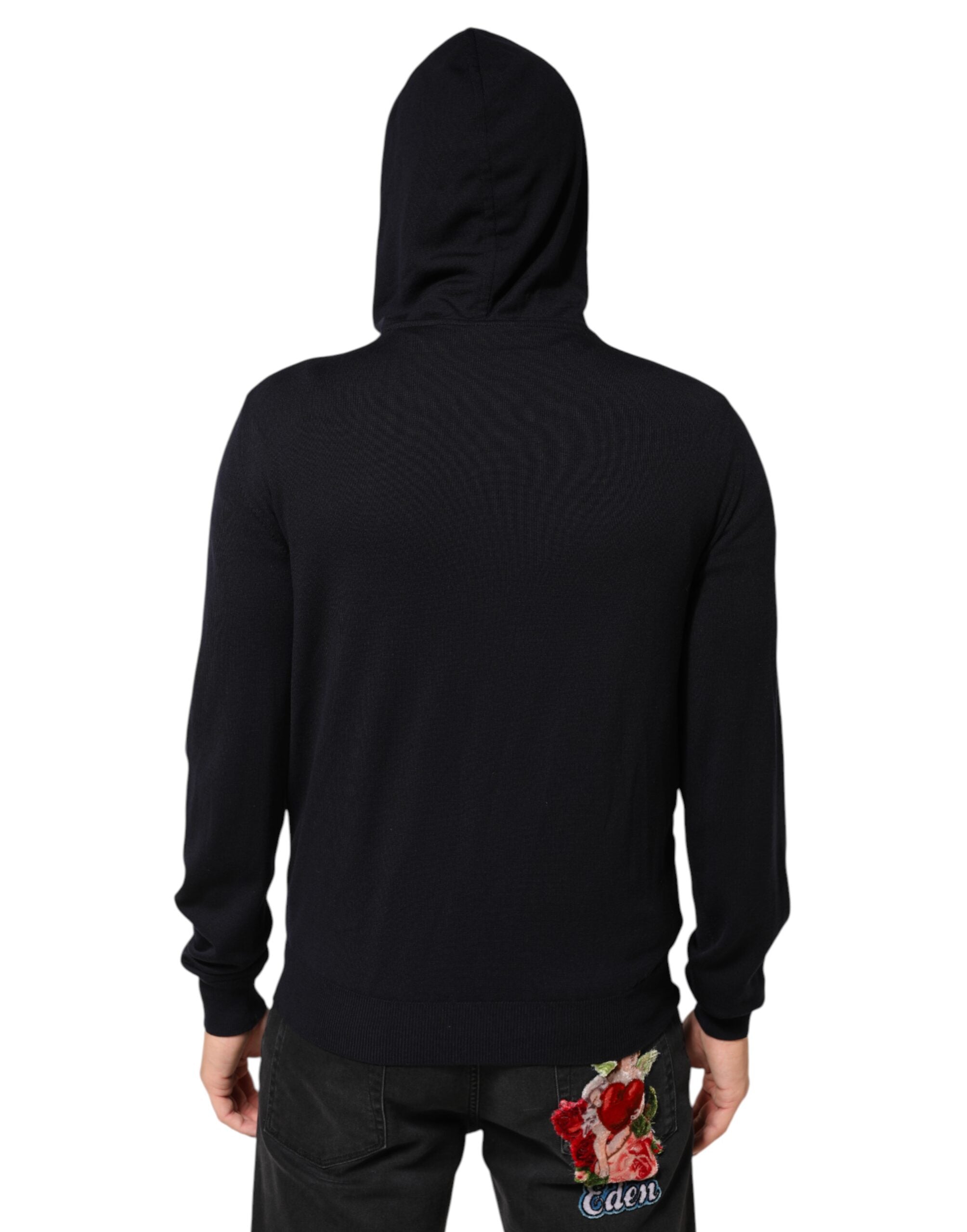 Chaqueta blusón de piel negra con capucha y cremallera de Dolce & Gabbana-4