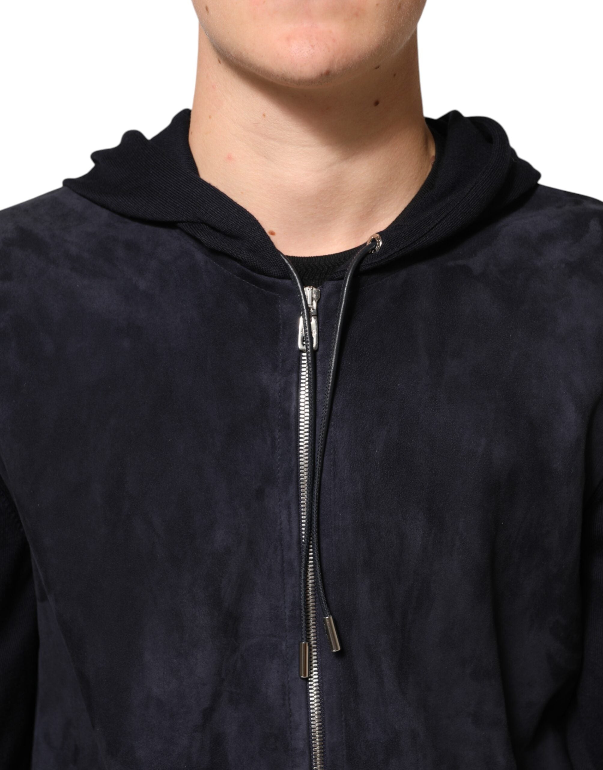 Chaqueta blusón de piel negra con capucha y cremallera de Dolce & Gabbana-5