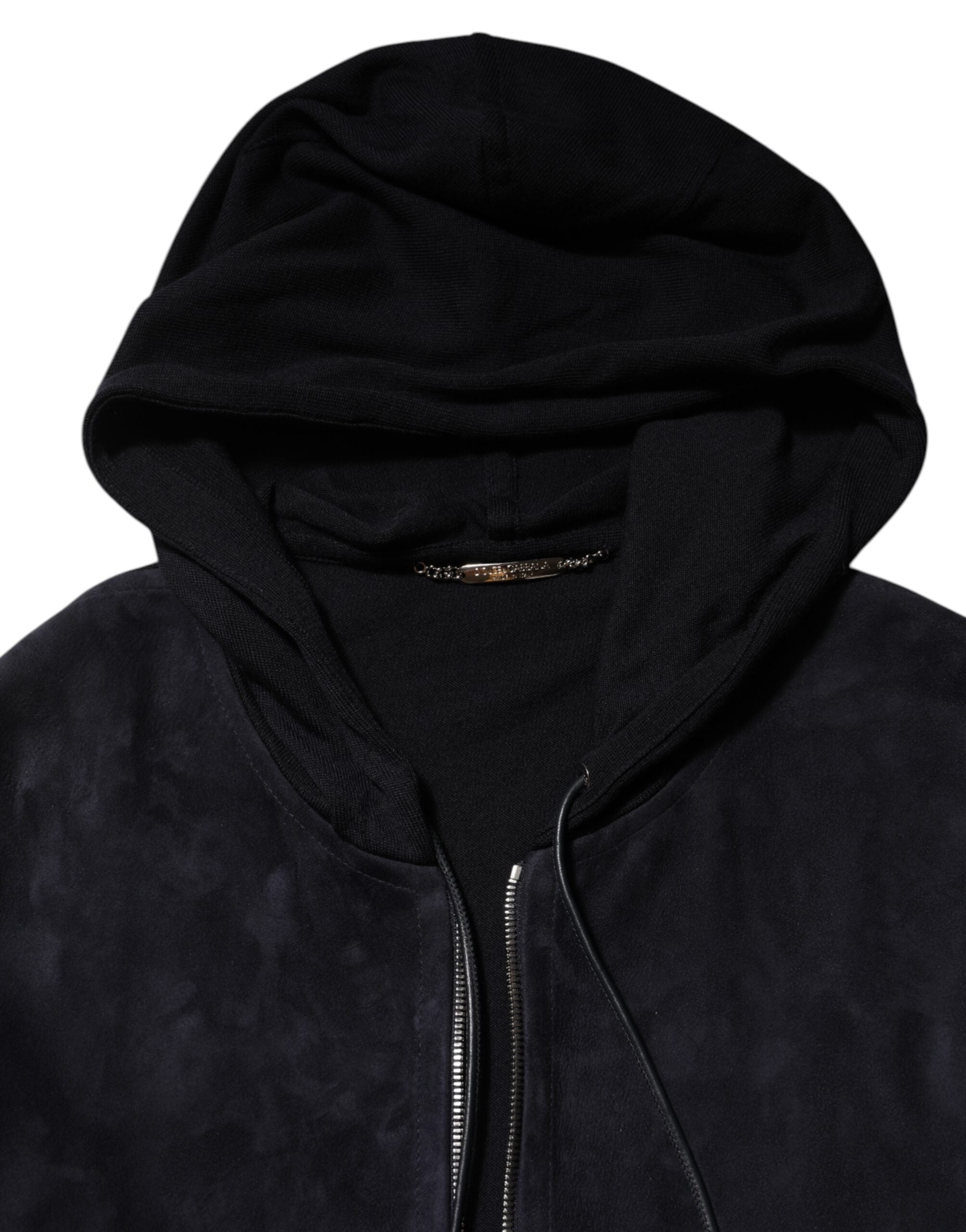 Chaqueta blusón de piel negra con capucha y cremallera de Dolce & Gabbana-8