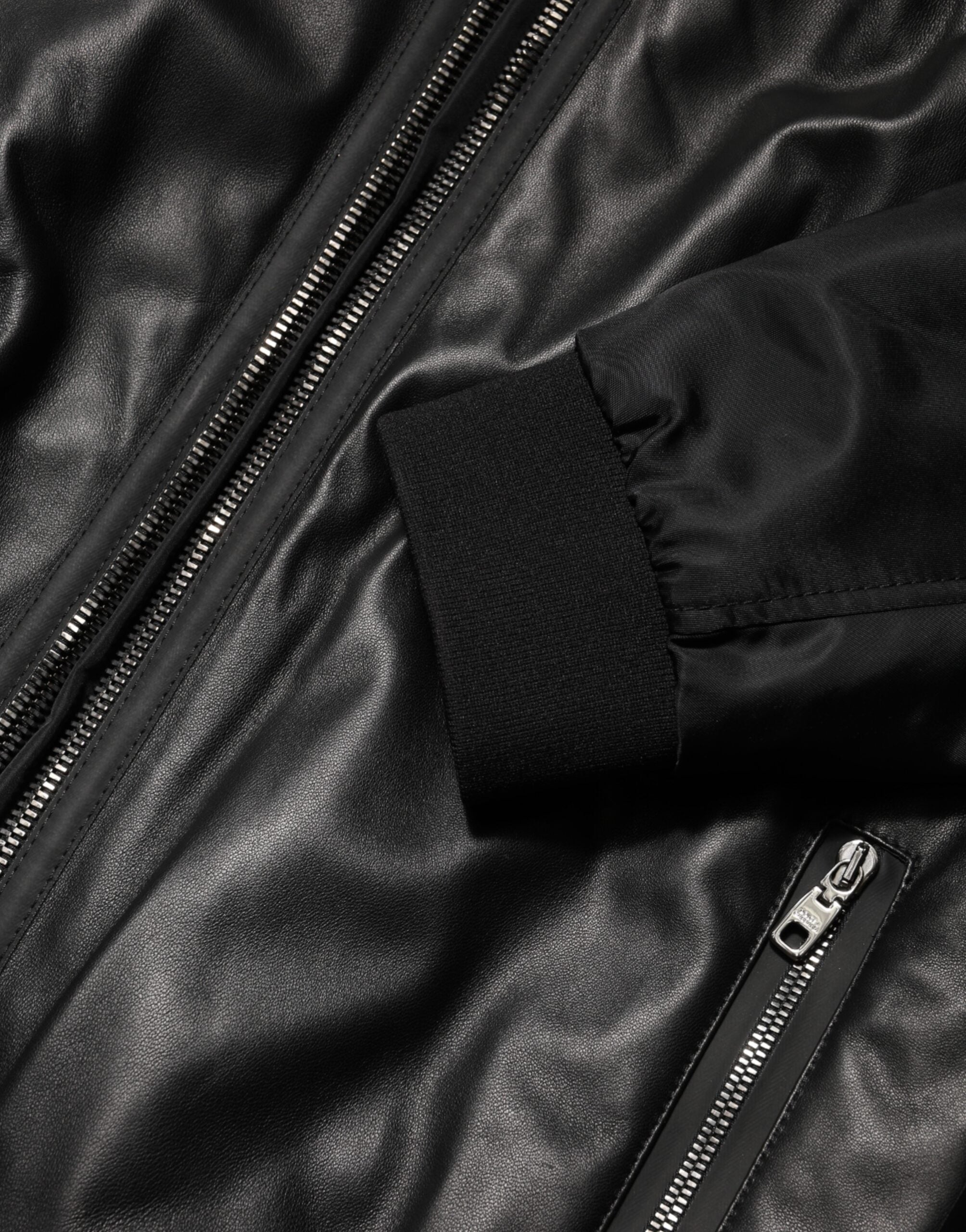 Dolce & Gabbana Black Leather Nylon FullZip Blouson Jacket-8