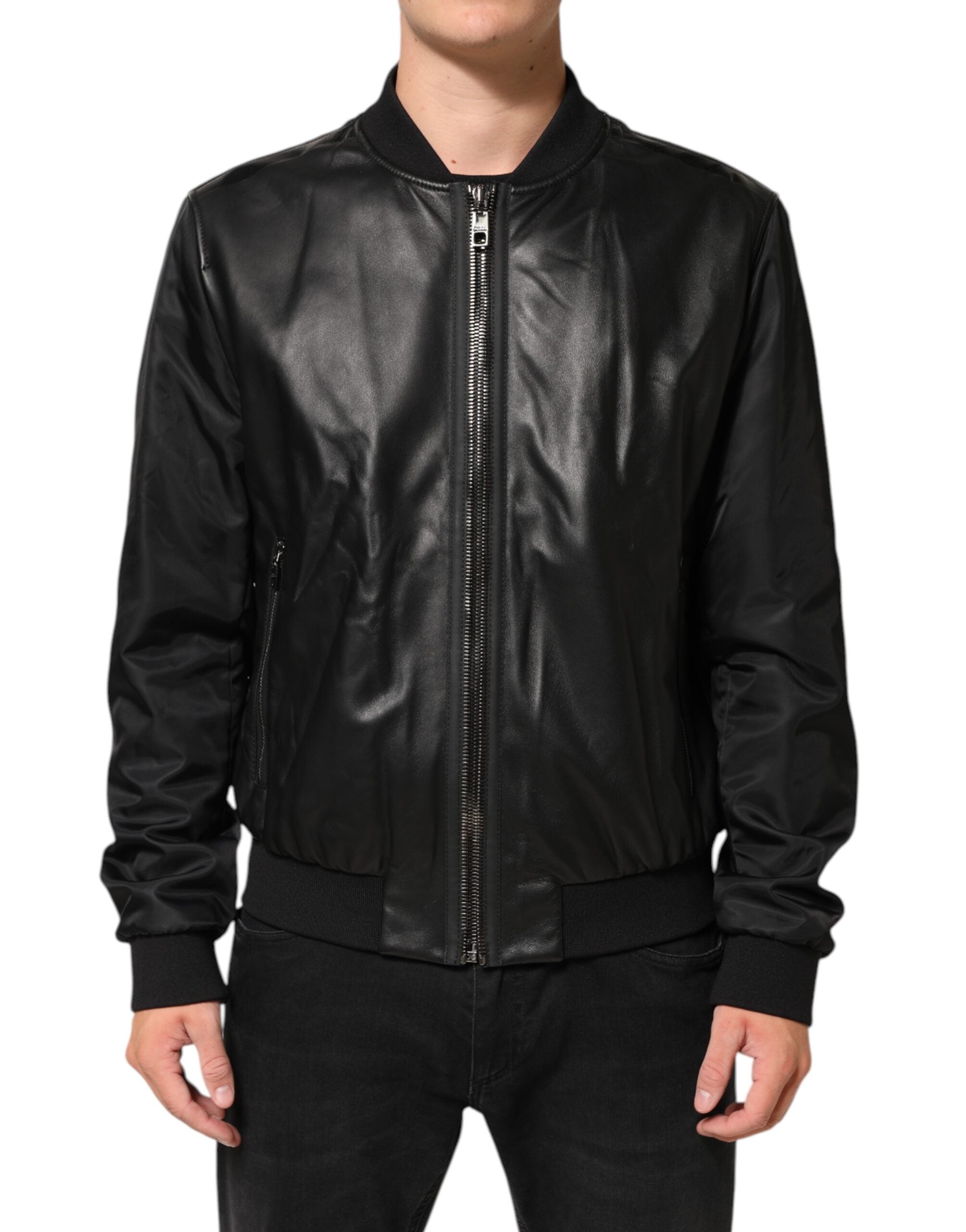 Dolce & Gabbana Black Leather Nylon FullZip Blouson Jacket-2