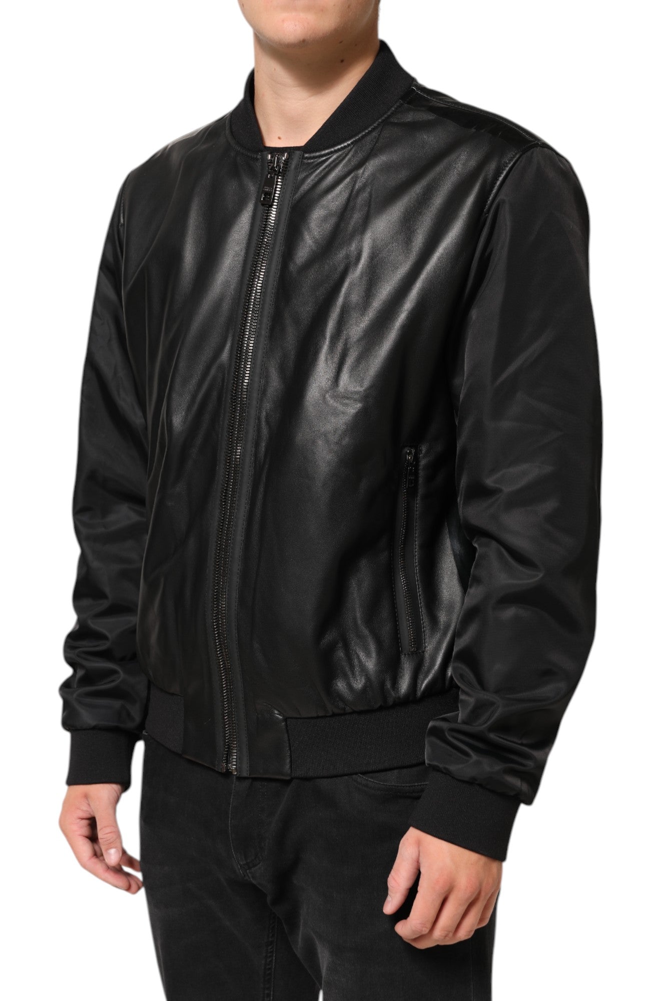 Dolce & Gabbana Black Leather Nylon FullZip Blouson Jacket-3