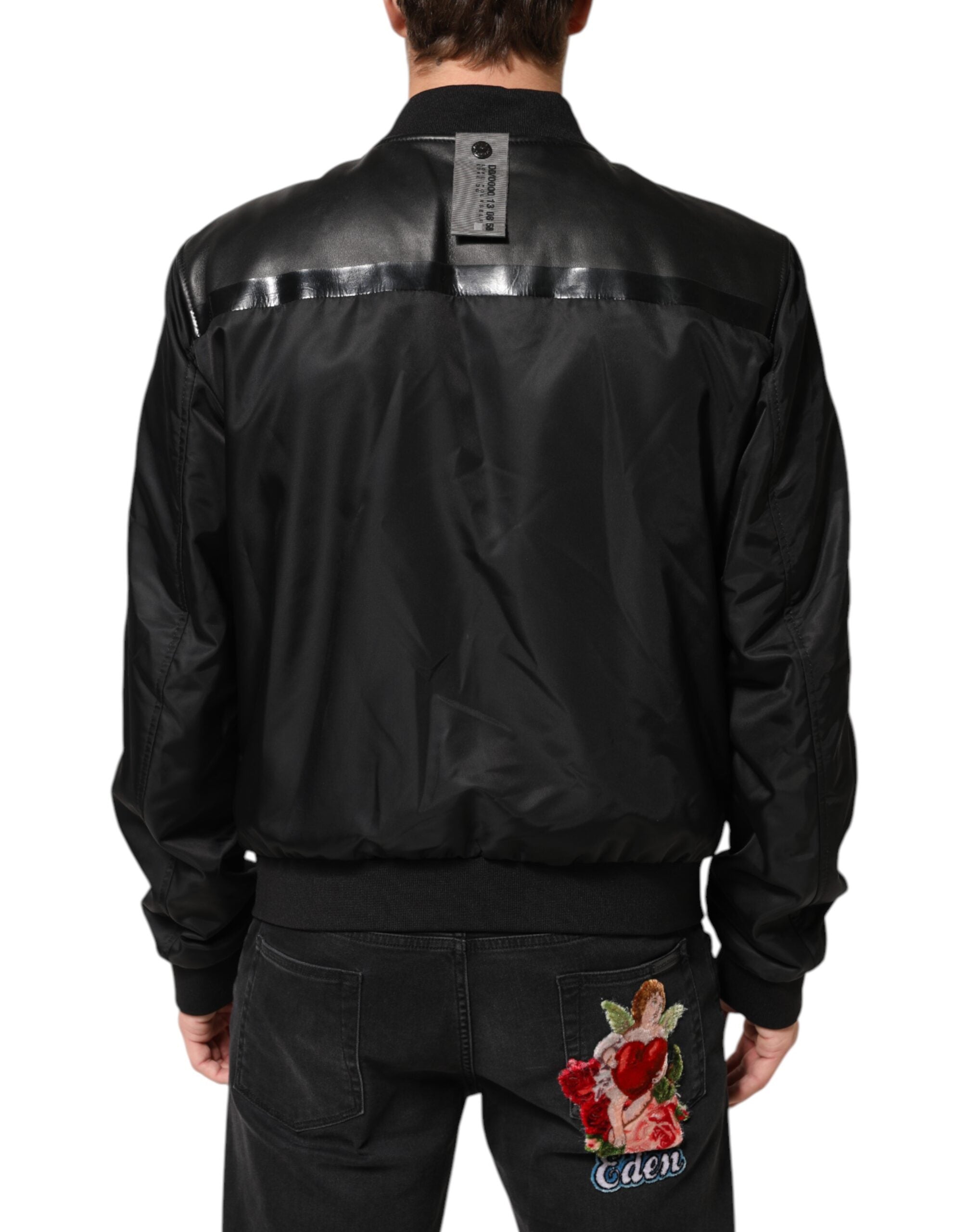 Dolce & Gabbana Black Leather Nylon FullZip Blouson Jacket-4