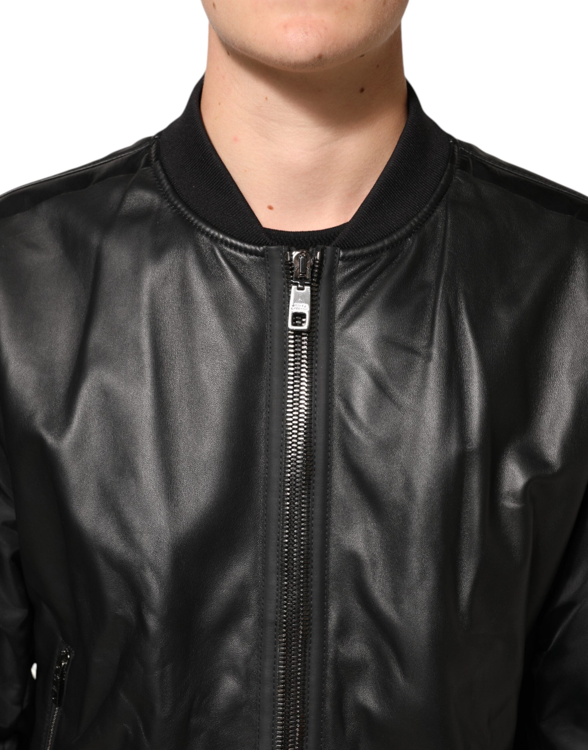 Dolce & Gabbana Black Leather Nylon FullZip Blouson Jacket-5